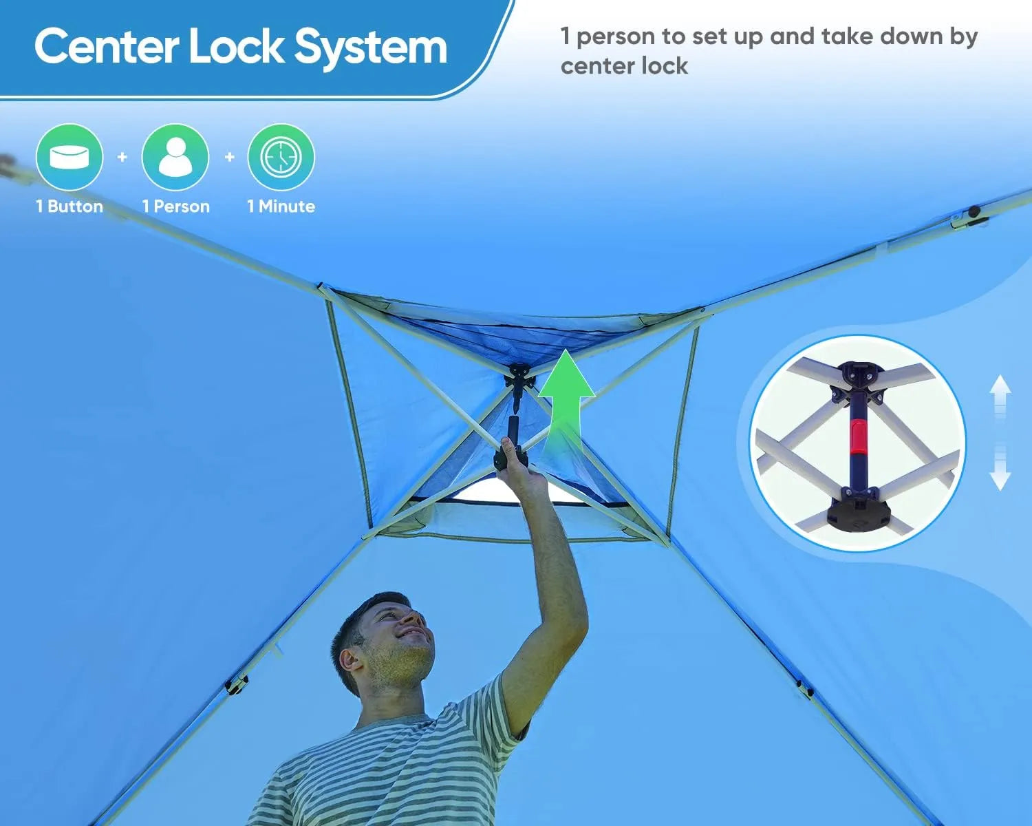 center lock of blue 10x10 pop up event tent#color_blue