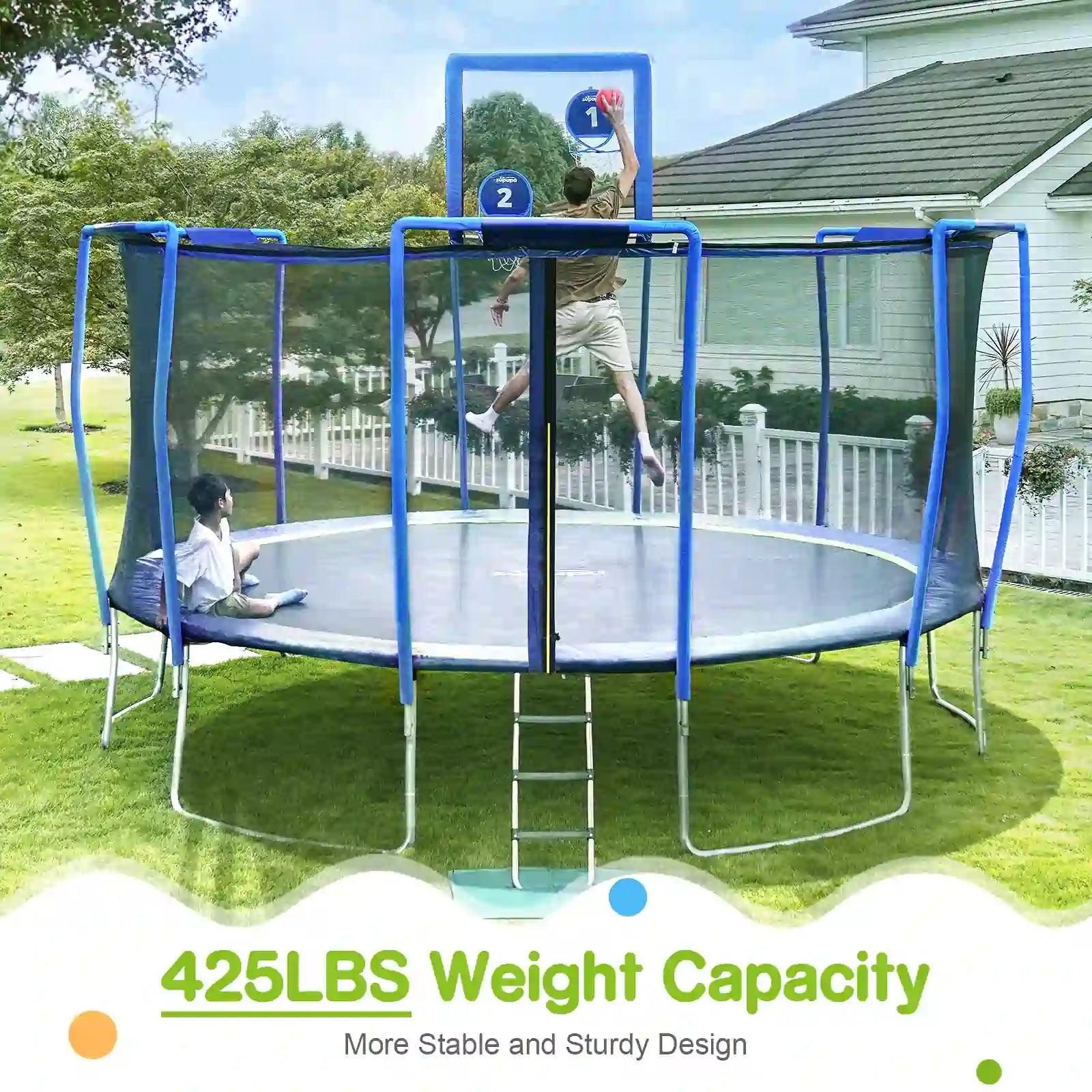 1500LBS Upgraded Large Recreational Trampoline with Basketball Hoops