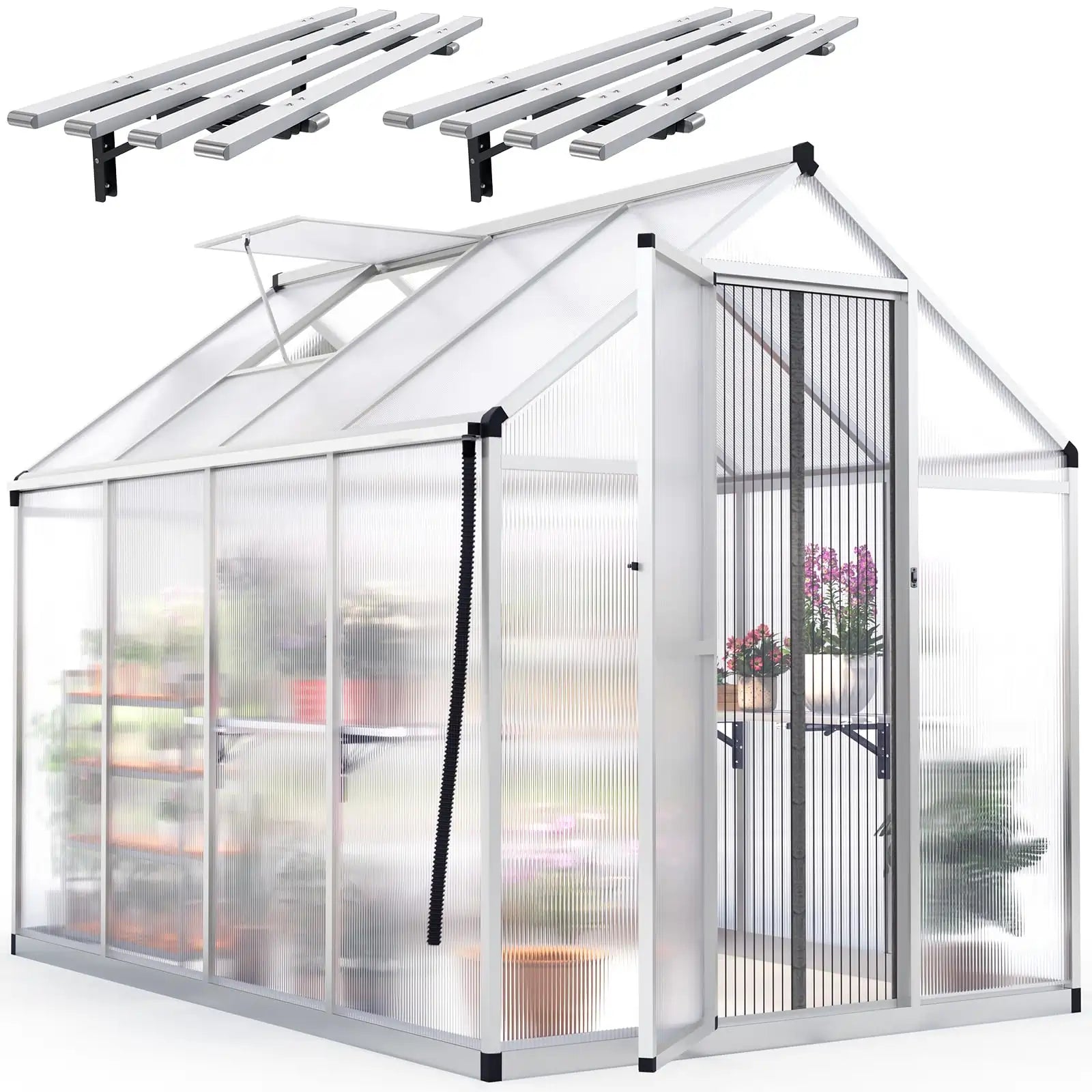 KING BIRD Walk-in Polycarbonate Greenhouse with Roof Vent | Zupapa