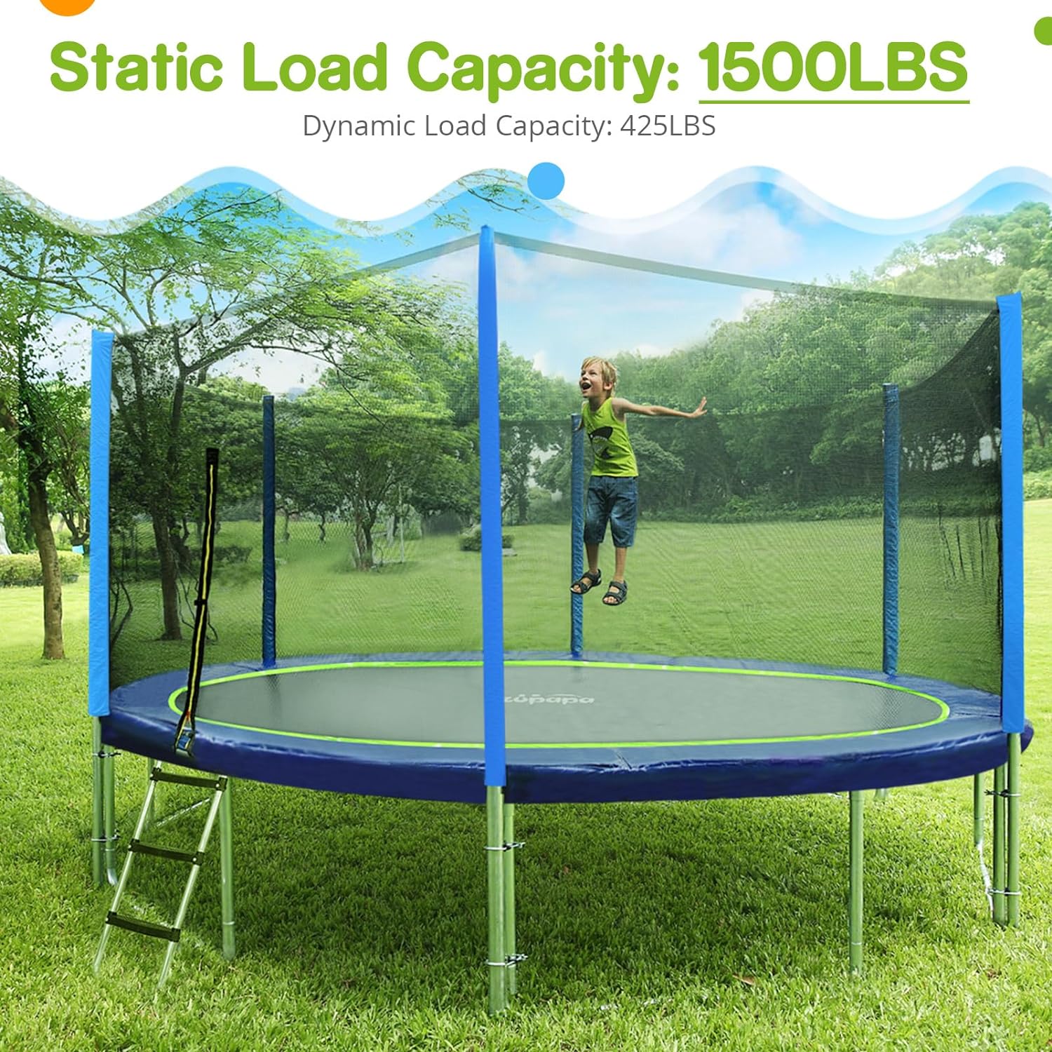 Zupapa 1500LBS Saffun Trampoline With Enclosure Net 15FT