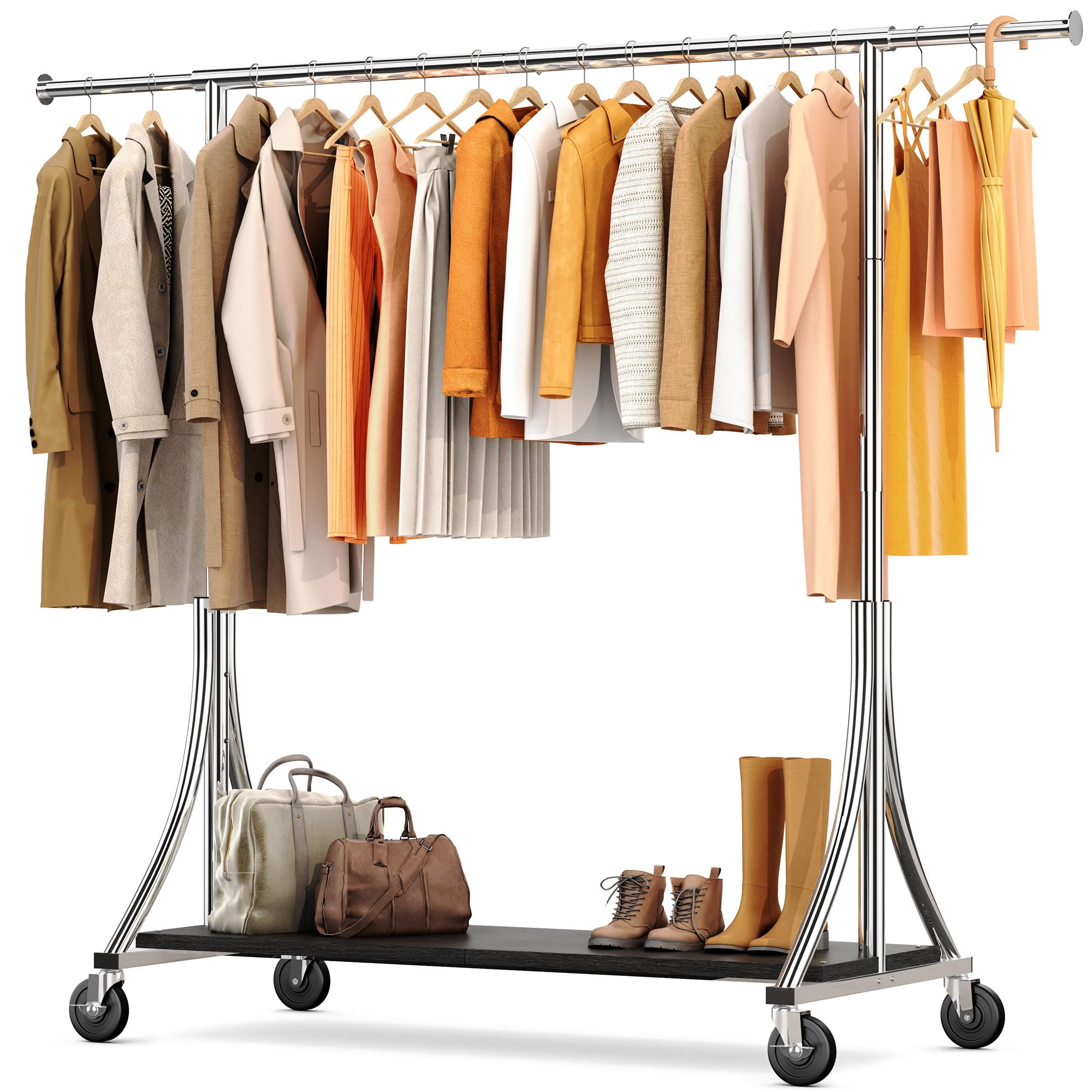 HOKEEPER 500LBS Wooden Garment Rack with Shelves - Silver