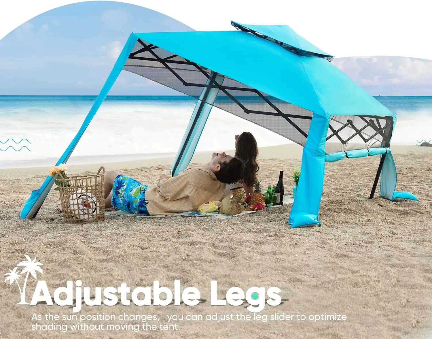 10x10 Blue canopy adjustable legs#color_Blue w/ 1 Sidewall