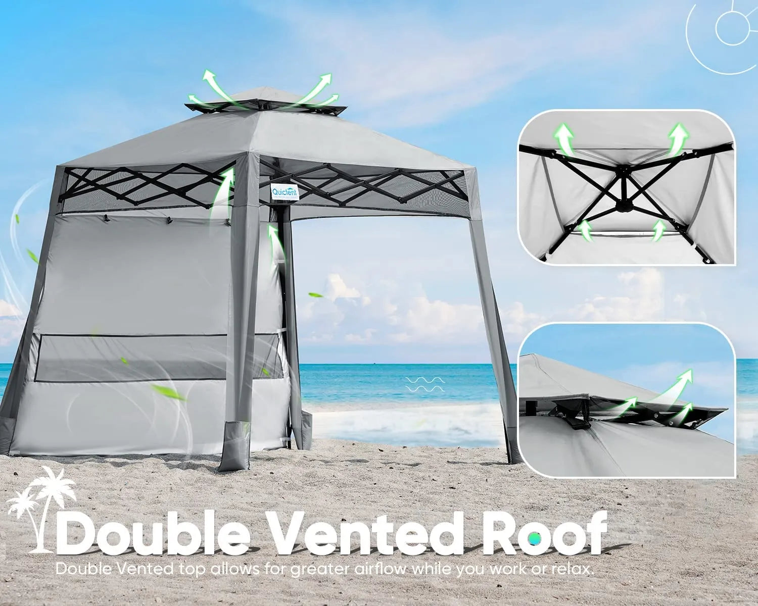 10x10 Gray Canopy Vent Roof#color_Gray w/ 1 Sidewall