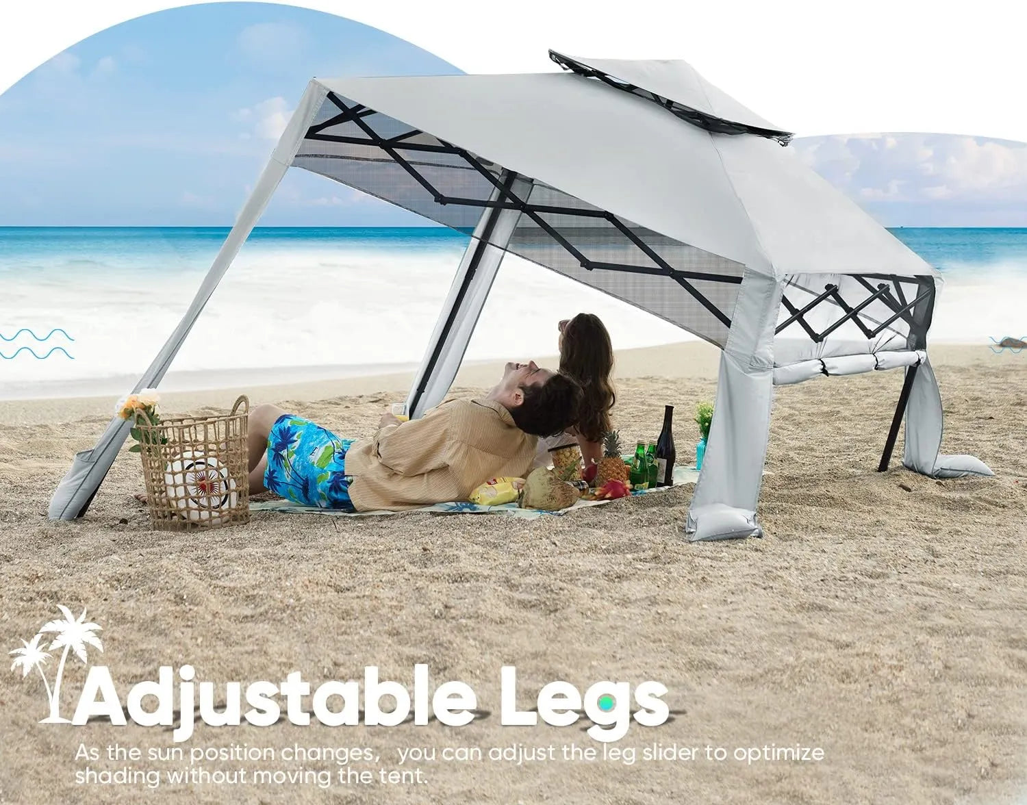 10x10 gray beach canopy adjustable legs#color_Gray w/ 1 Sidewall