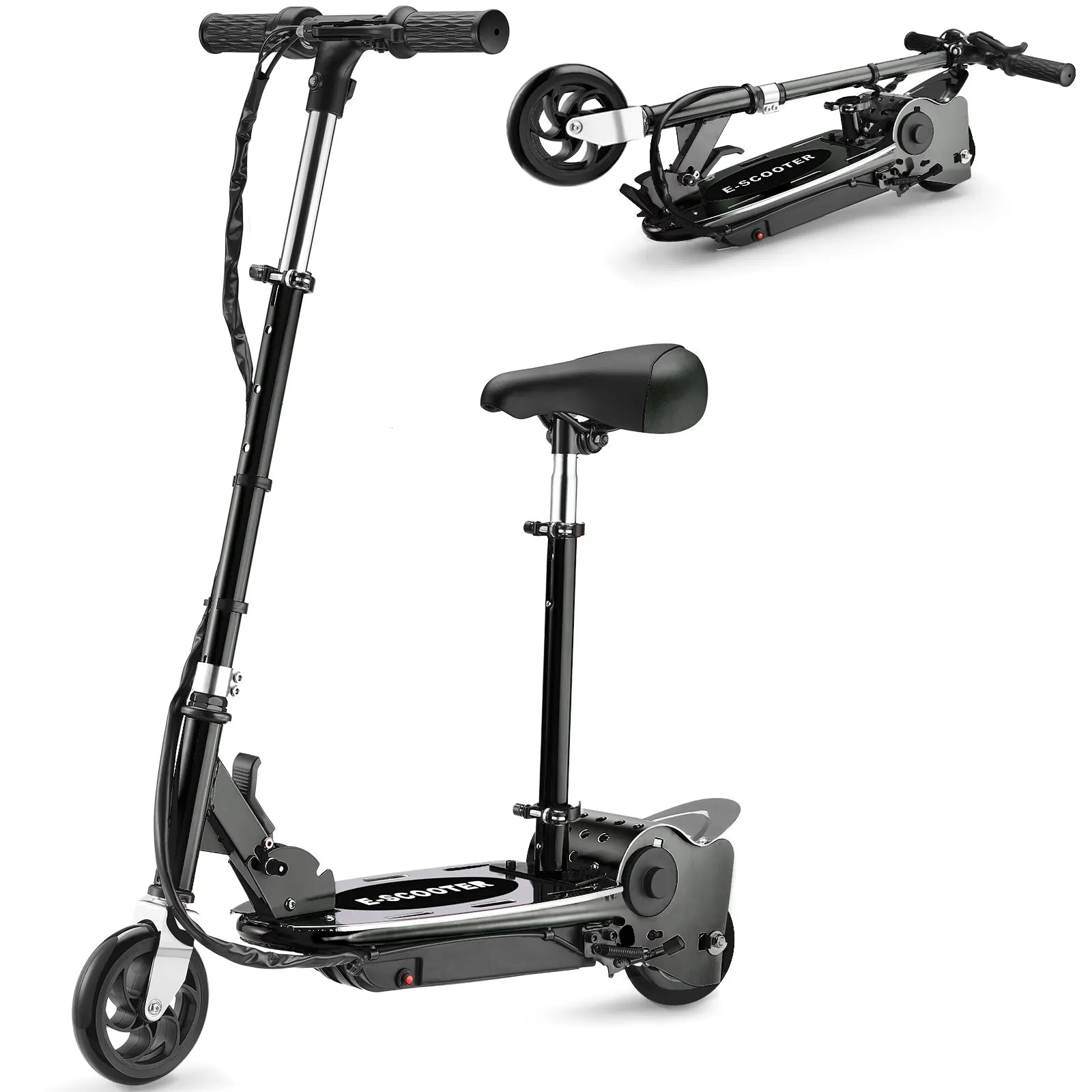 Black Electric Scooter with Seat for Kids Ages 6-12