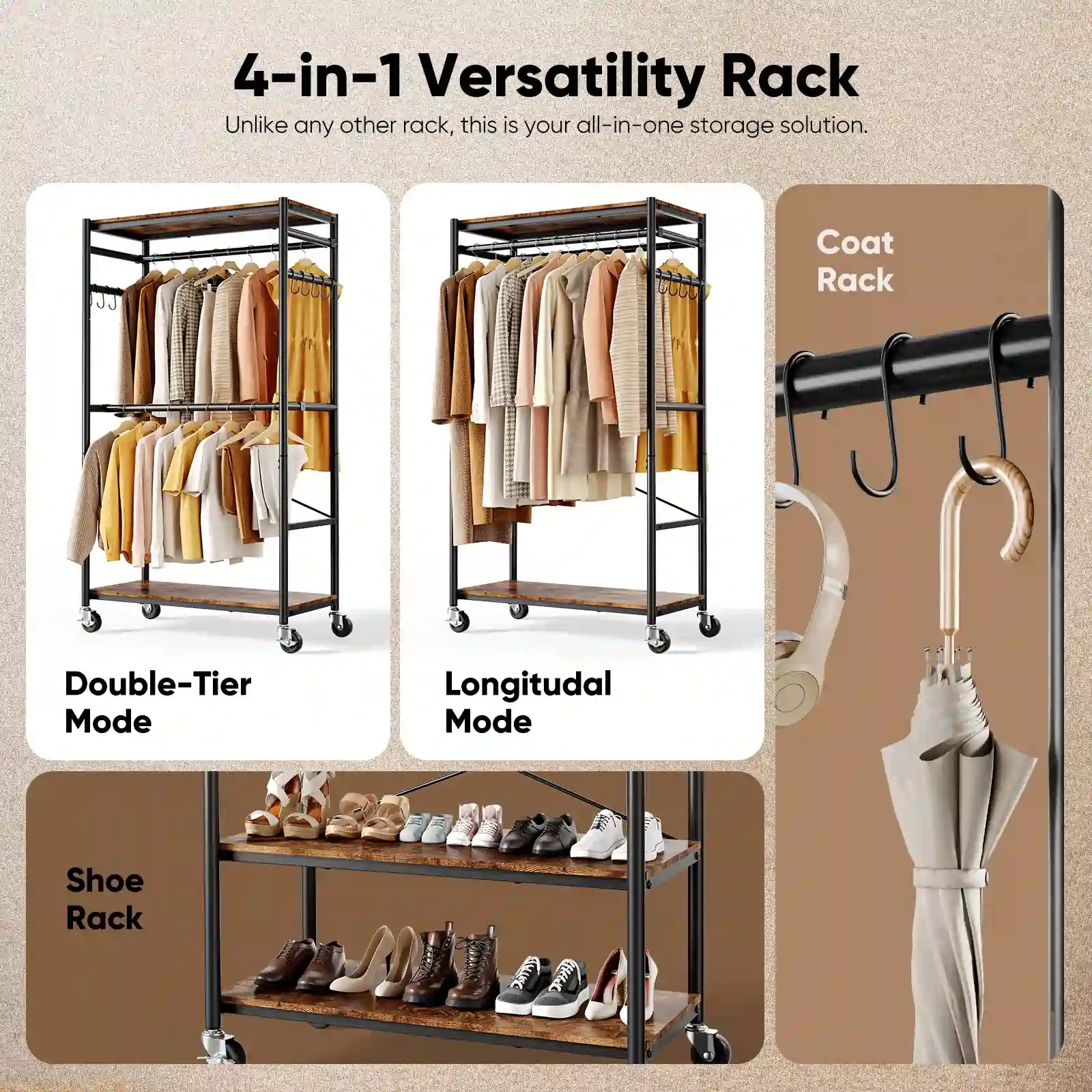 MaxLead 450LBS Heavy Duty Rolling Garment Rack