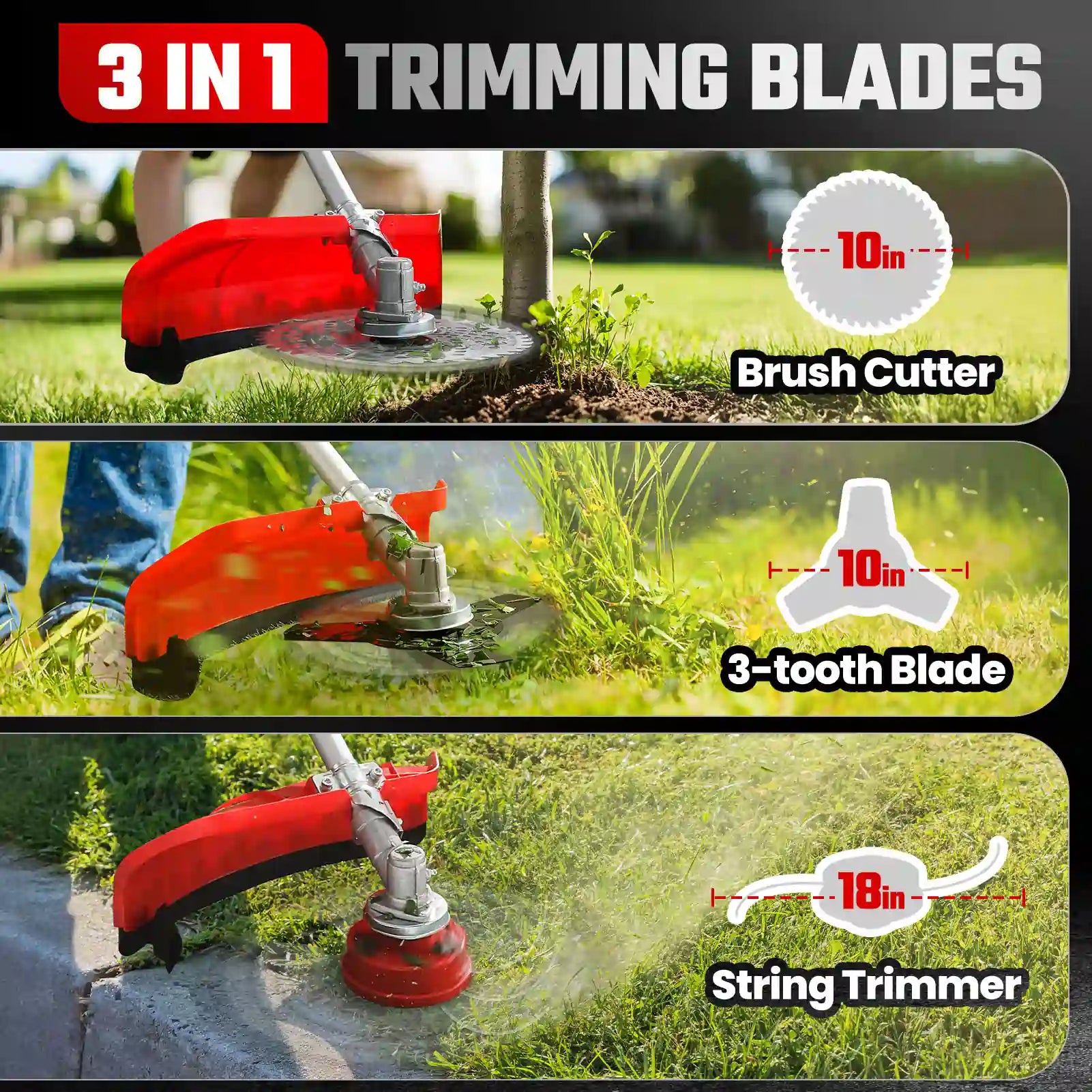18-Inch Cutting Path Cordless Weed Wacker with Detachable Edger/Brush Cutter