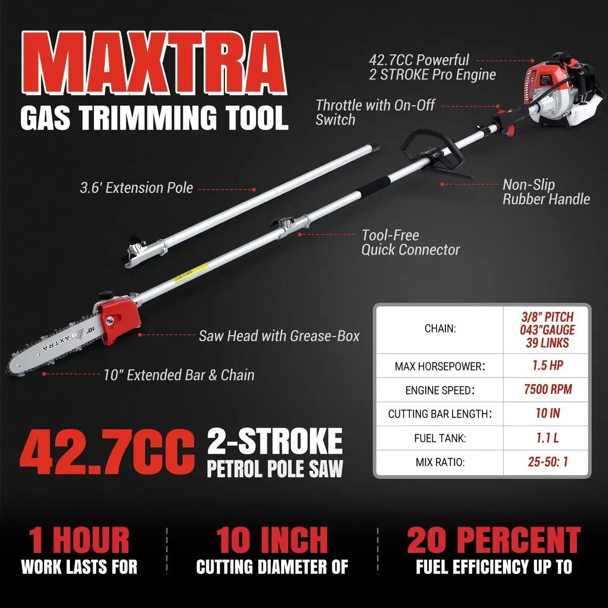 Extendable Long Trimmer Power Gasoline Chainsaw#style_fixed saw head