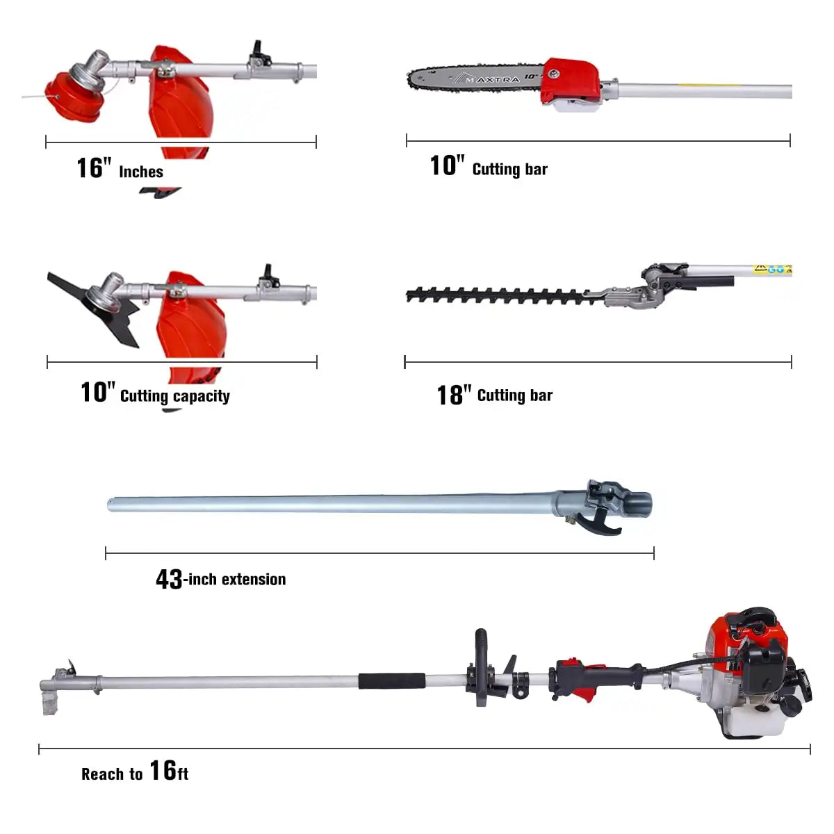 5IN1 42.7cc 2-Stroke, 16-ft Reach Long Pole Chainsaw#style_5-in-1 saw head