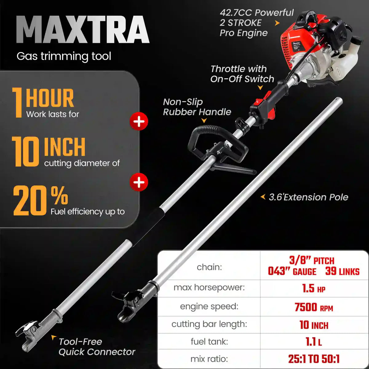 gas pole saw, hedge trimmer, weed eater, brush cutter, extension pole#style_5-in-1 saw head