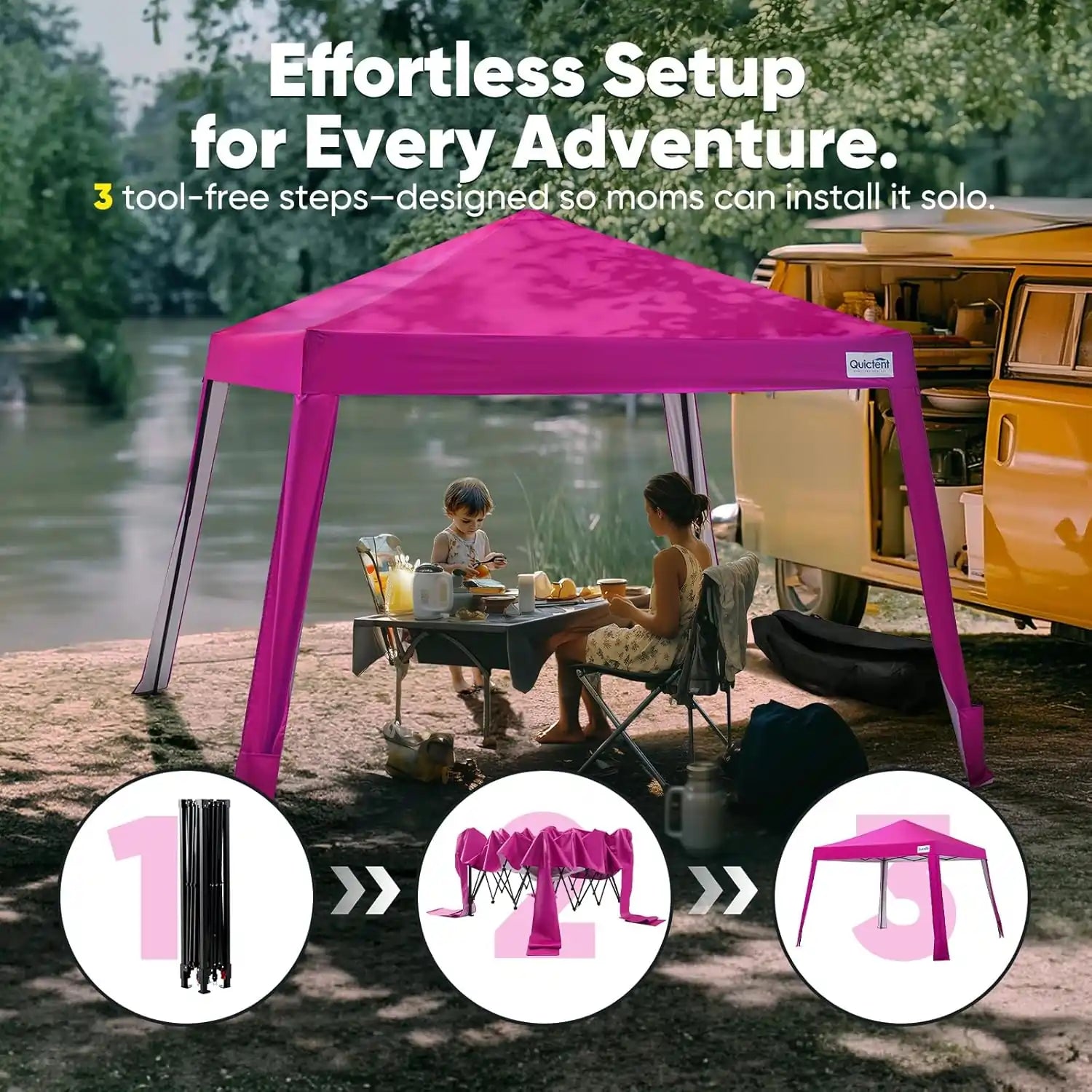 Pink pop-up tent set up outdoors#color_Pink