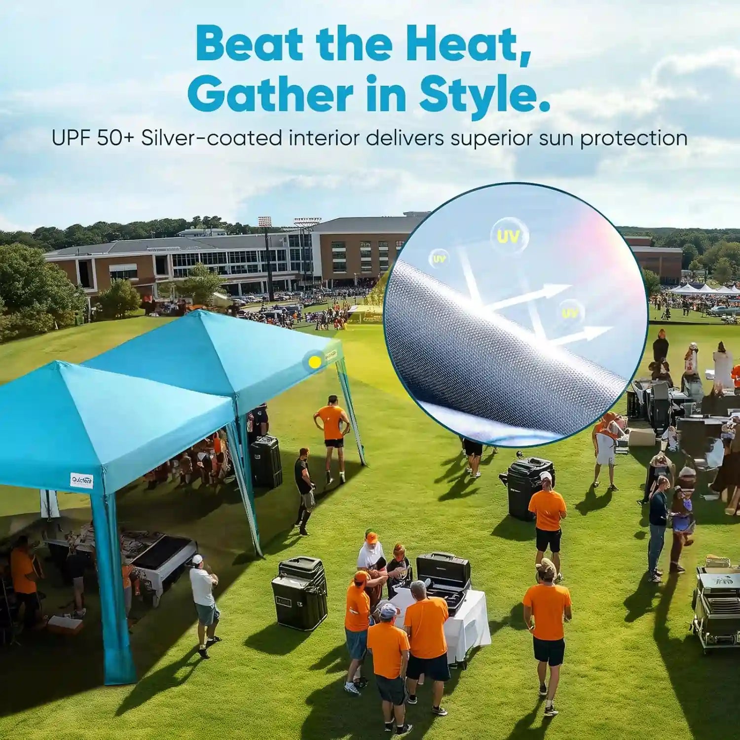 Blue canopy tent with sun protection#color_Blue