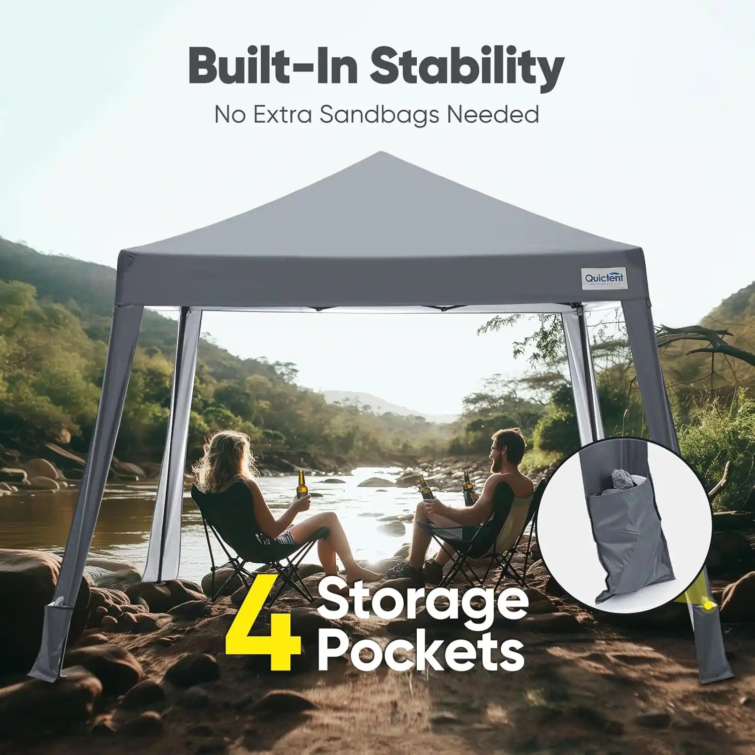 Camping canopy with built-in 4 storage pockets#color_Gray