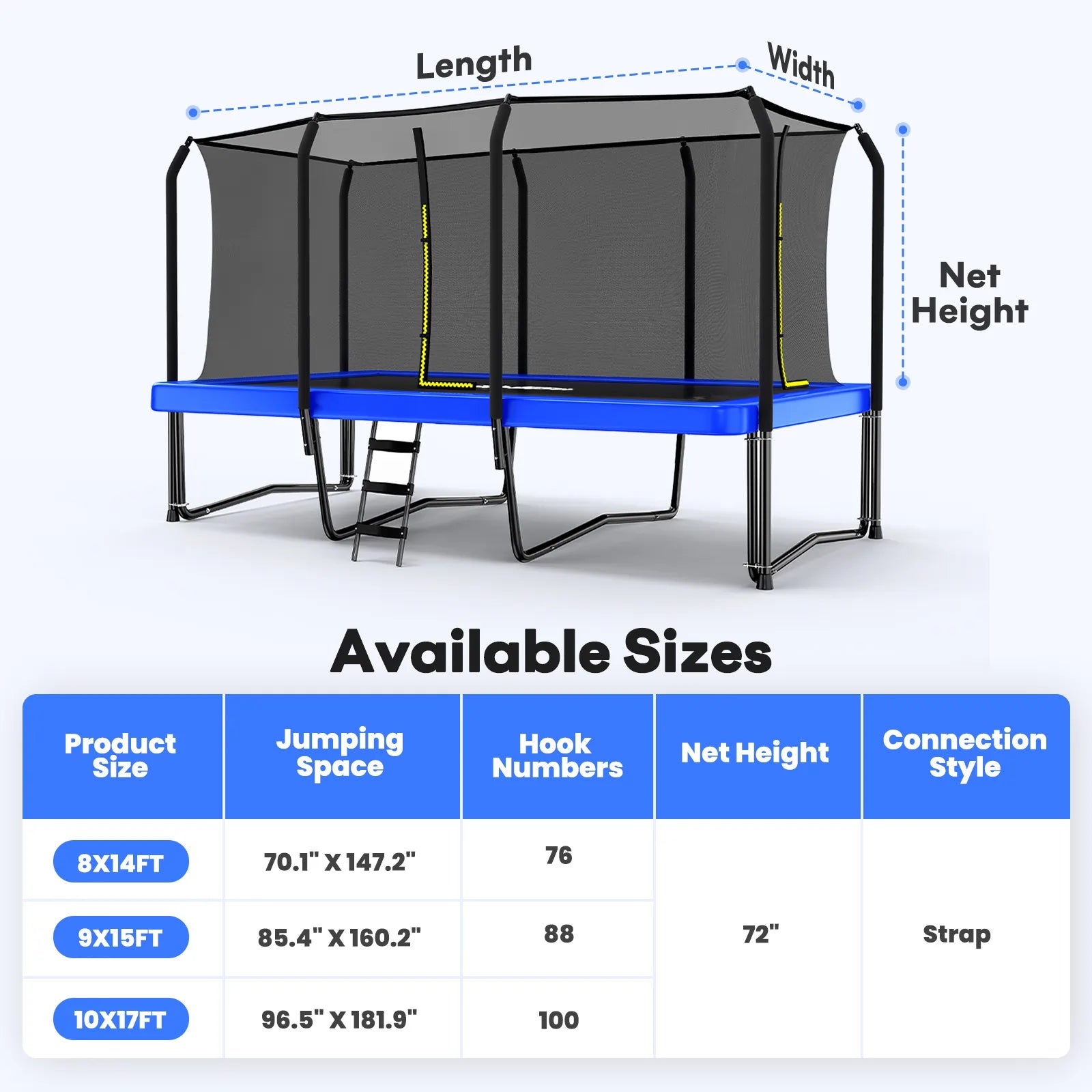 Rectangular Trampoline Jumping Mat with Net Replacement