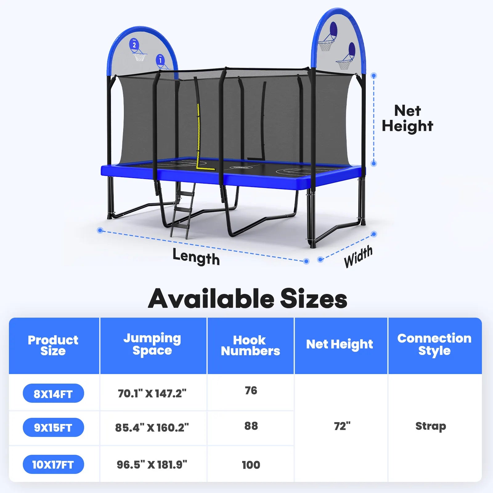 Rectangular Trampoline Jumping Mat with Net Replacement