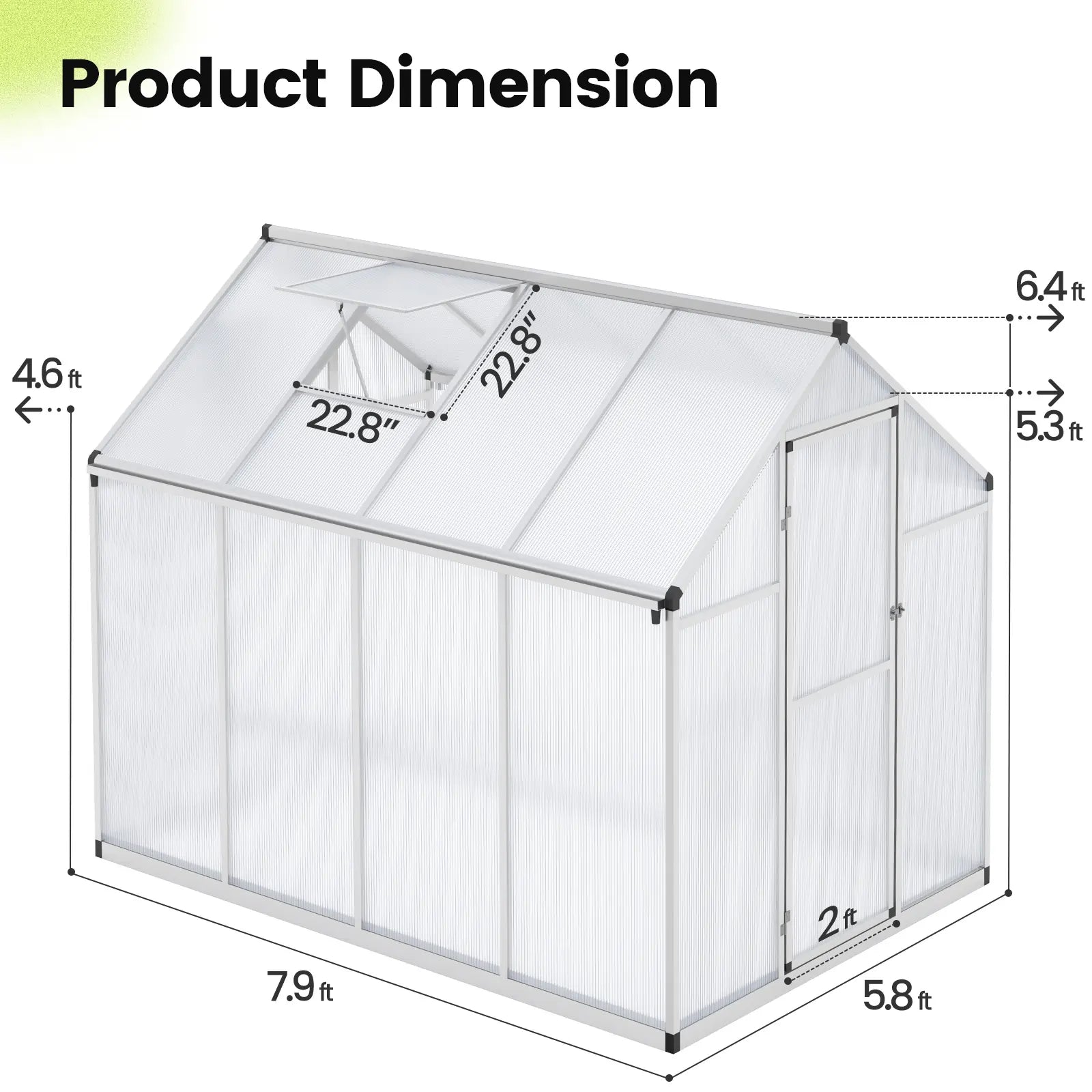 Walk-In Polycarbonate Greenhouse 6X8X6ft Silver Size#size_6X8X6ft-Silver