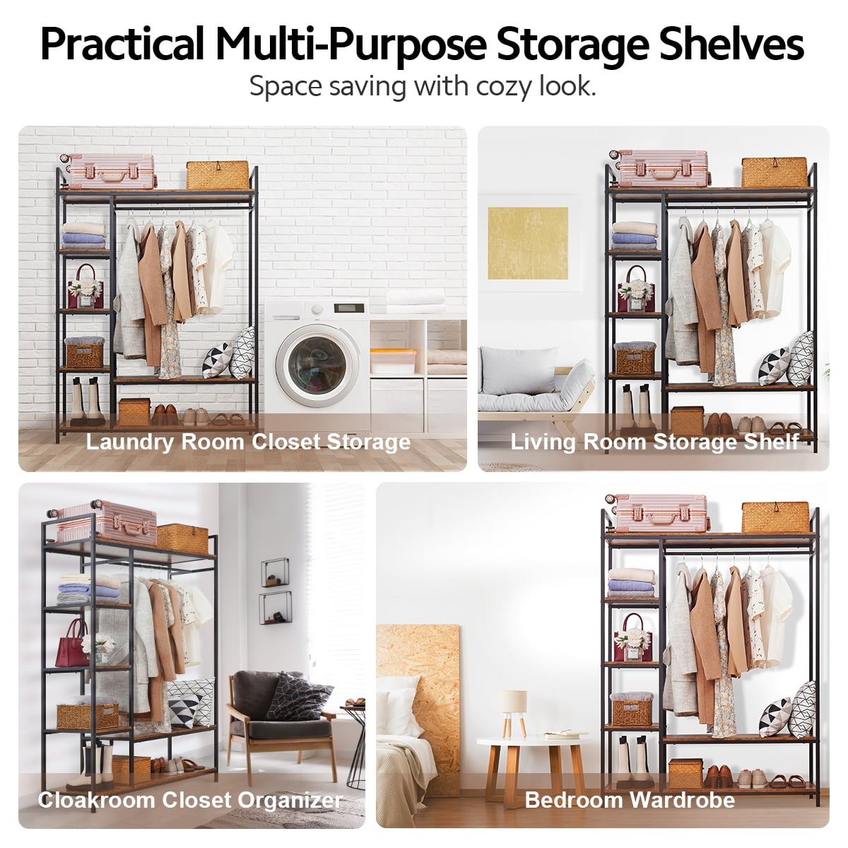 600LBS Heavy Duty Clothing Rack with Shelves
