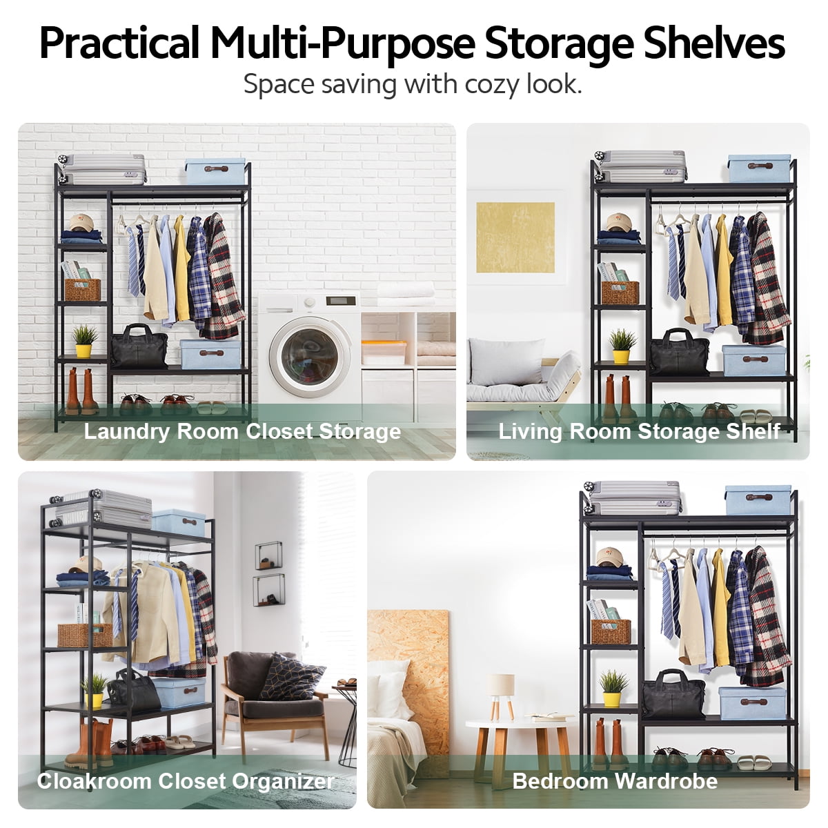 600LBS Heavy Duty Clothing Rack with Shelves