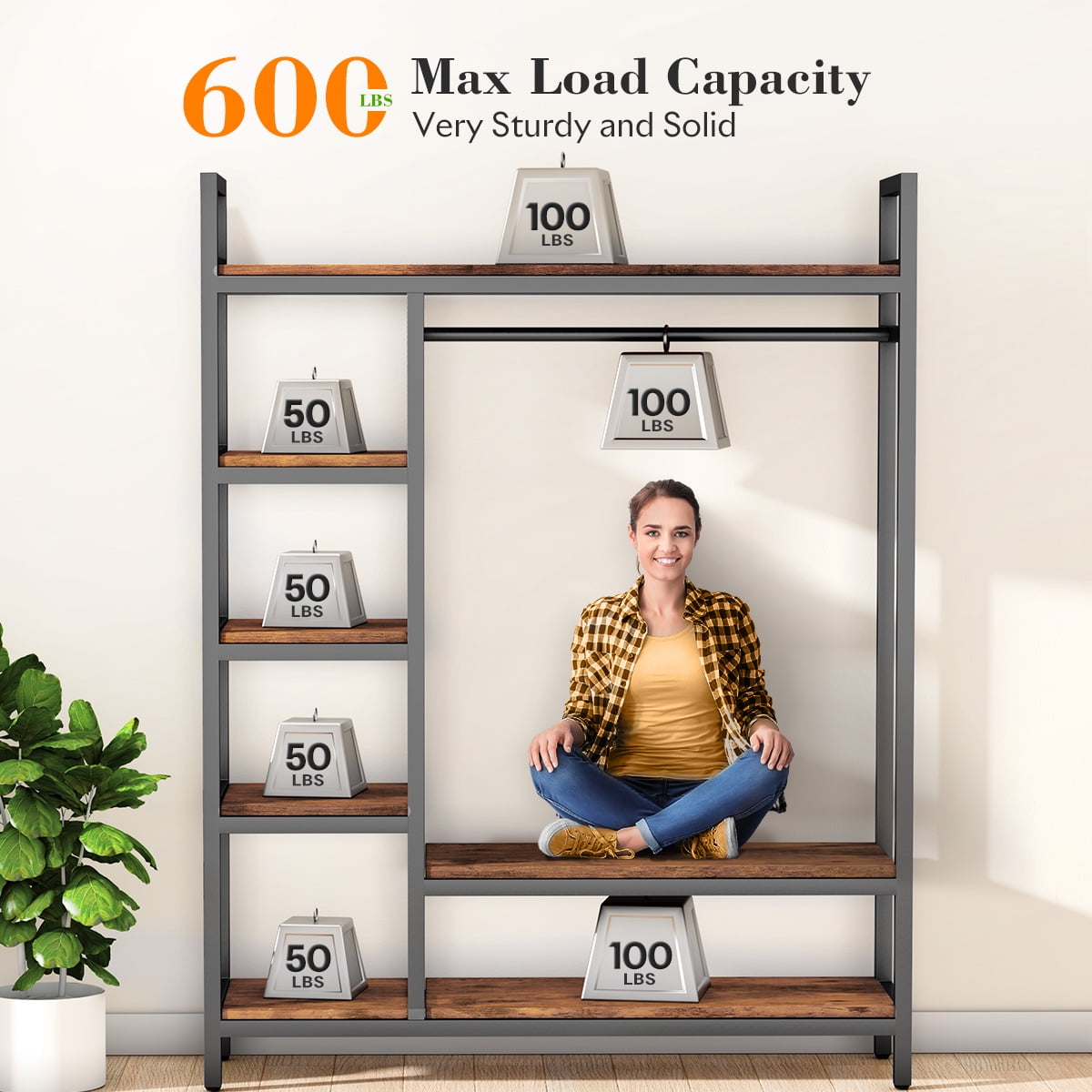 600LBS Heavy Duty Clothing Rack with Shelves