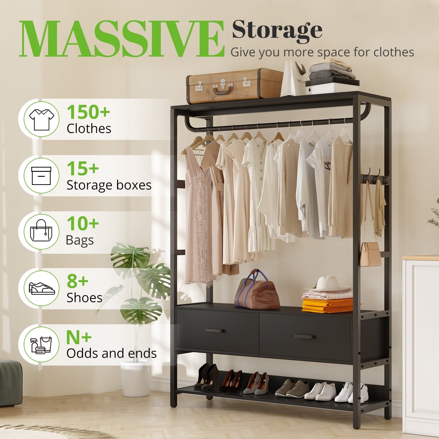 HOKEEPER Closet Organizer with Drawers & Hooks