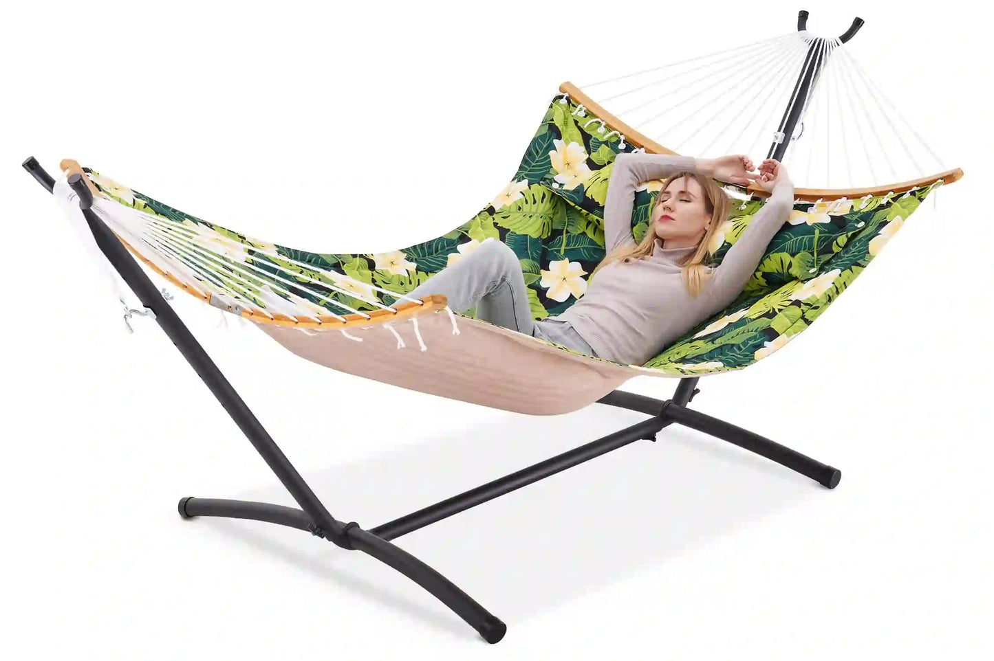 9 FT Space-Saving Hammock with Stand - Frangipani Pattern