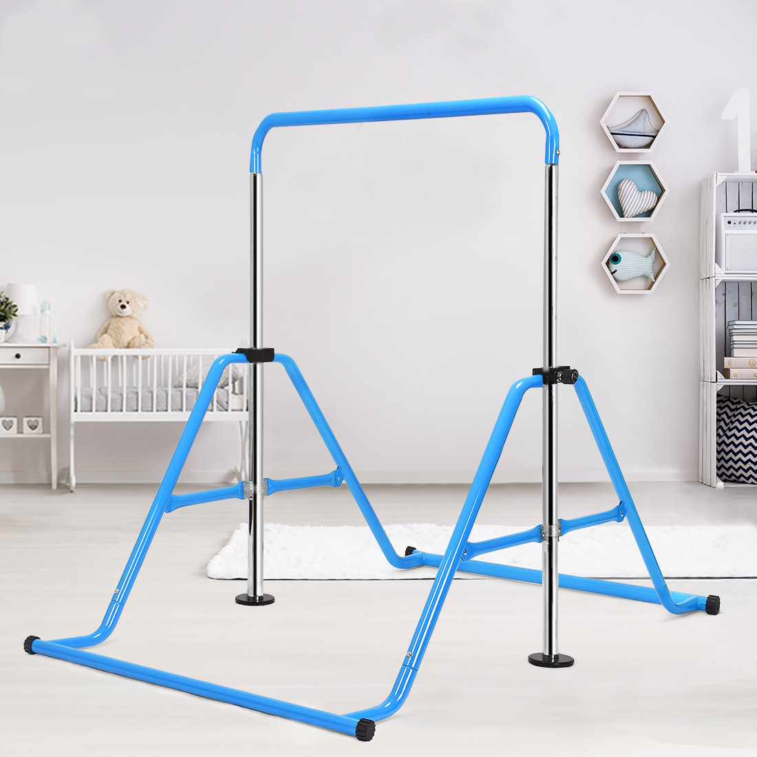 Zupapa folding gymnastics bar 175 lbs weight capacity blue 