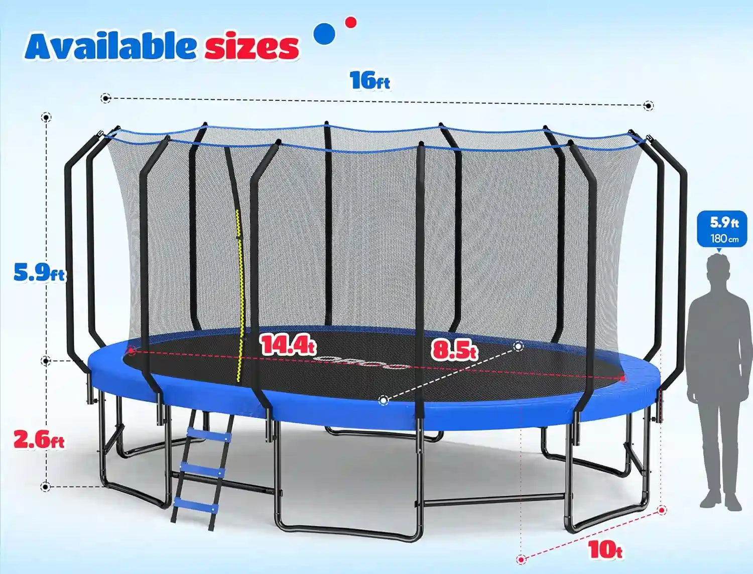ORCC by MaxLead 1200LBS Oval Outdoor Trampoline with Safety Net