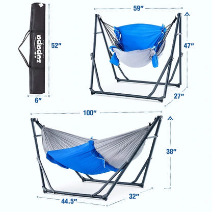 2 in 1 Hammock Chair with Foldable Steel Stand and Carry Bag