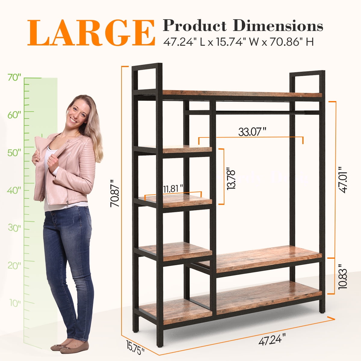 600LBS Heavy Duty Clothing Rack with Shelves