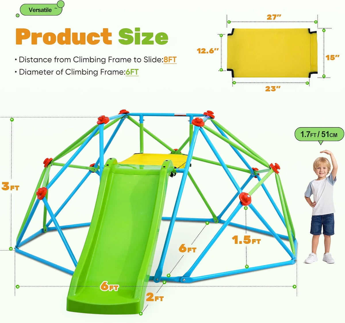440LBS Zupapa 8FT Climbing Dome with Slide