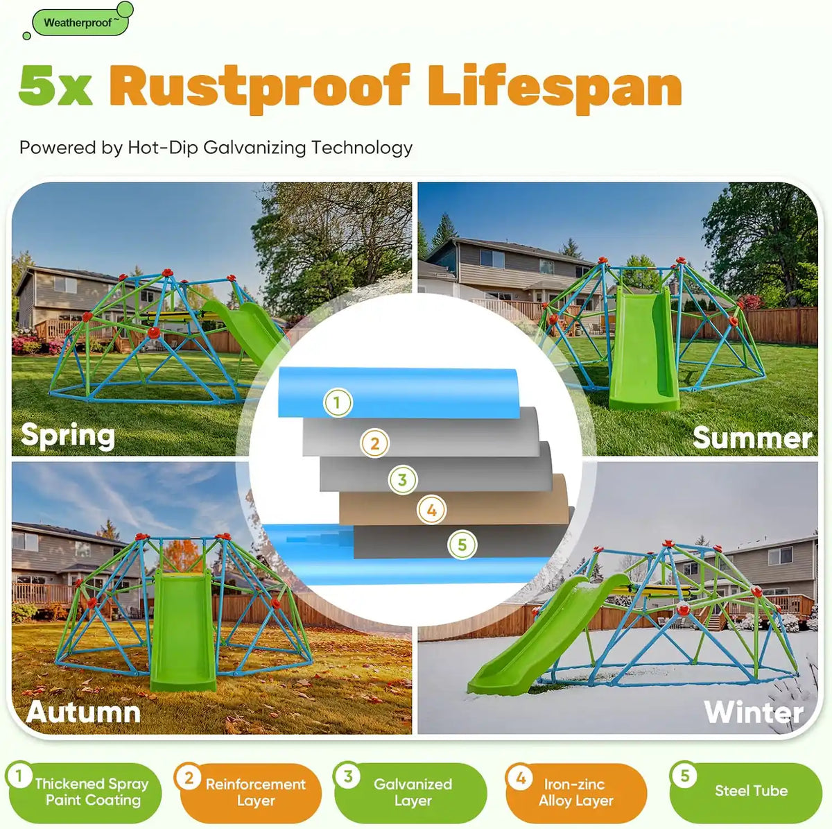 440LBS Zupapa 8FT Climbing Dome with Slide