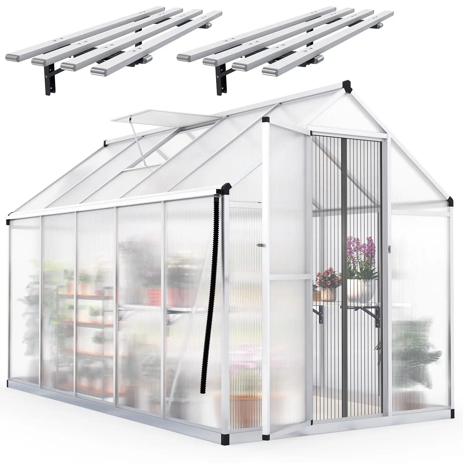 10x6FT Polycarbonate Easy-Setup PC Panel Greenhouse#size_6X10X6ft-w/shelf