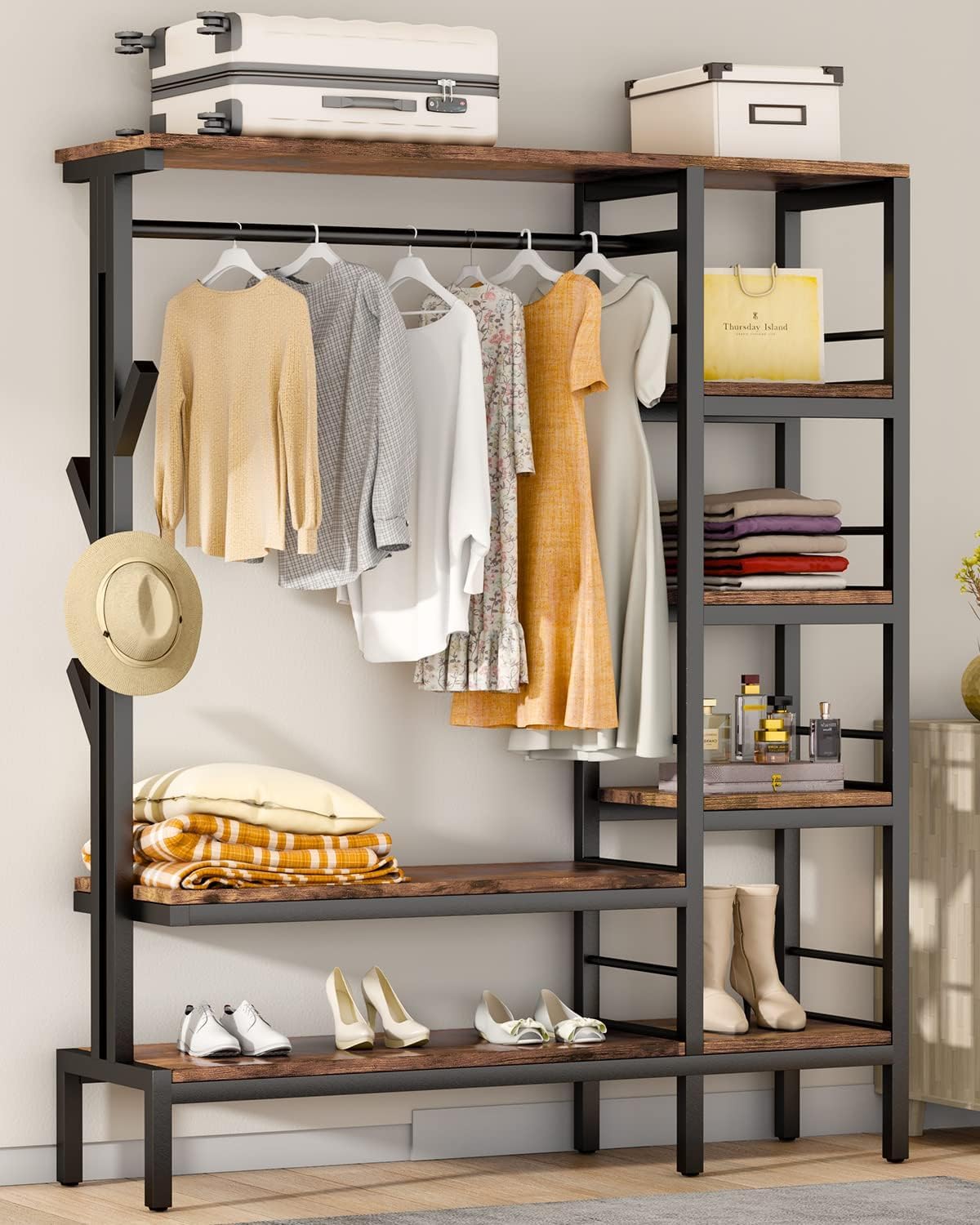HOKEEPER 650LBS Wardrobe Rack with Shelves & Hooks