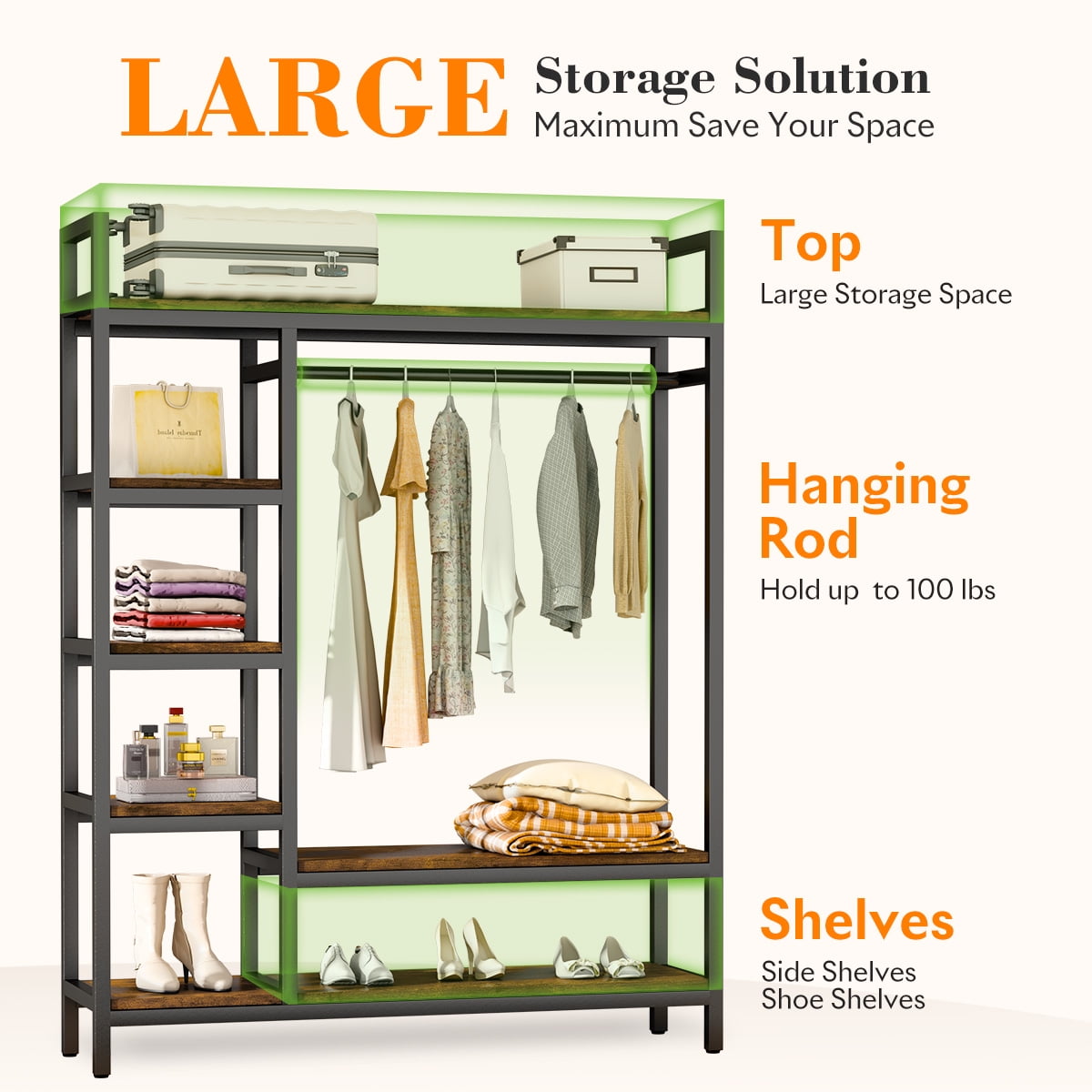 600LBS Heavy Duty Clothing Rack with Shelves