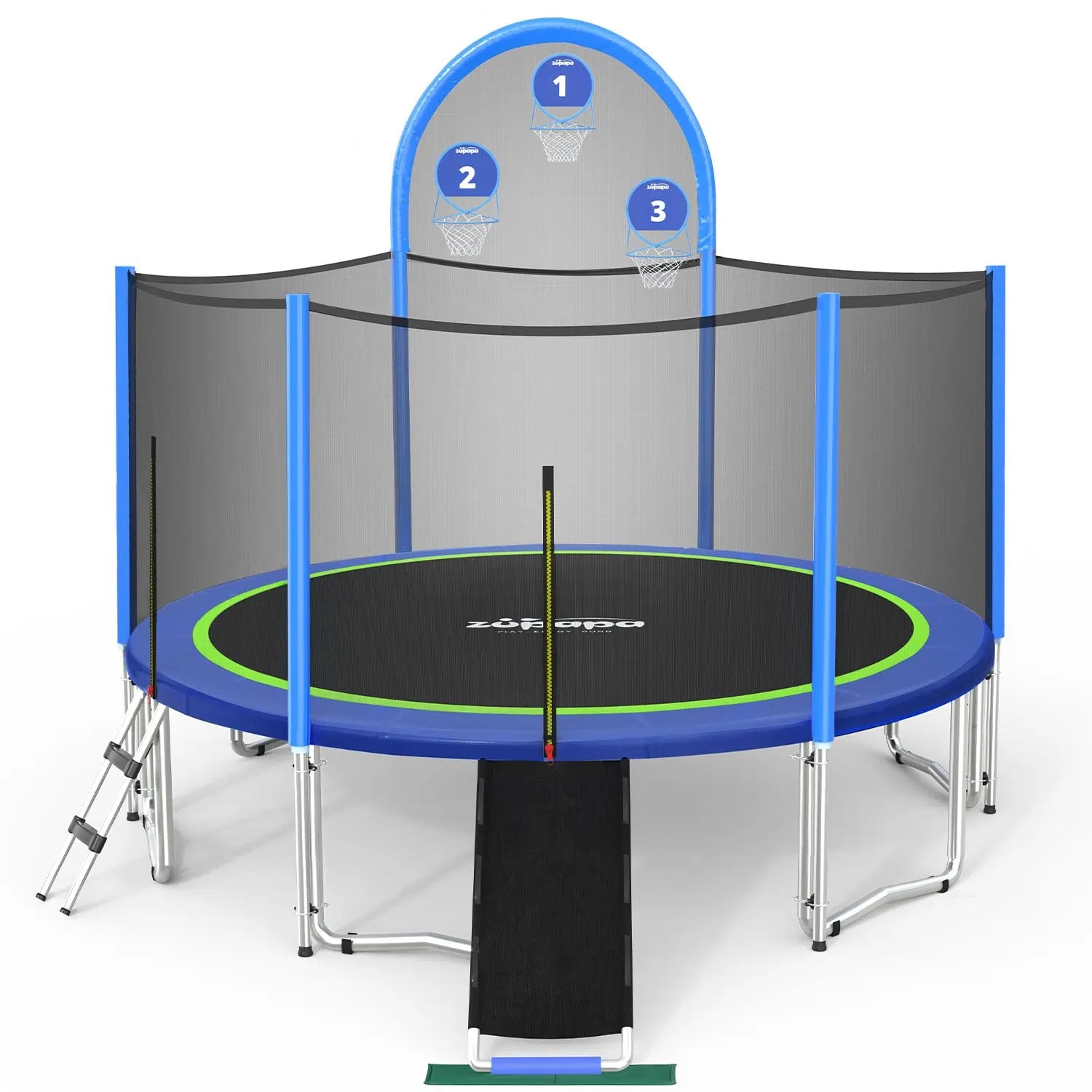 12FT Classic Trampoline with basketball hoop and slide