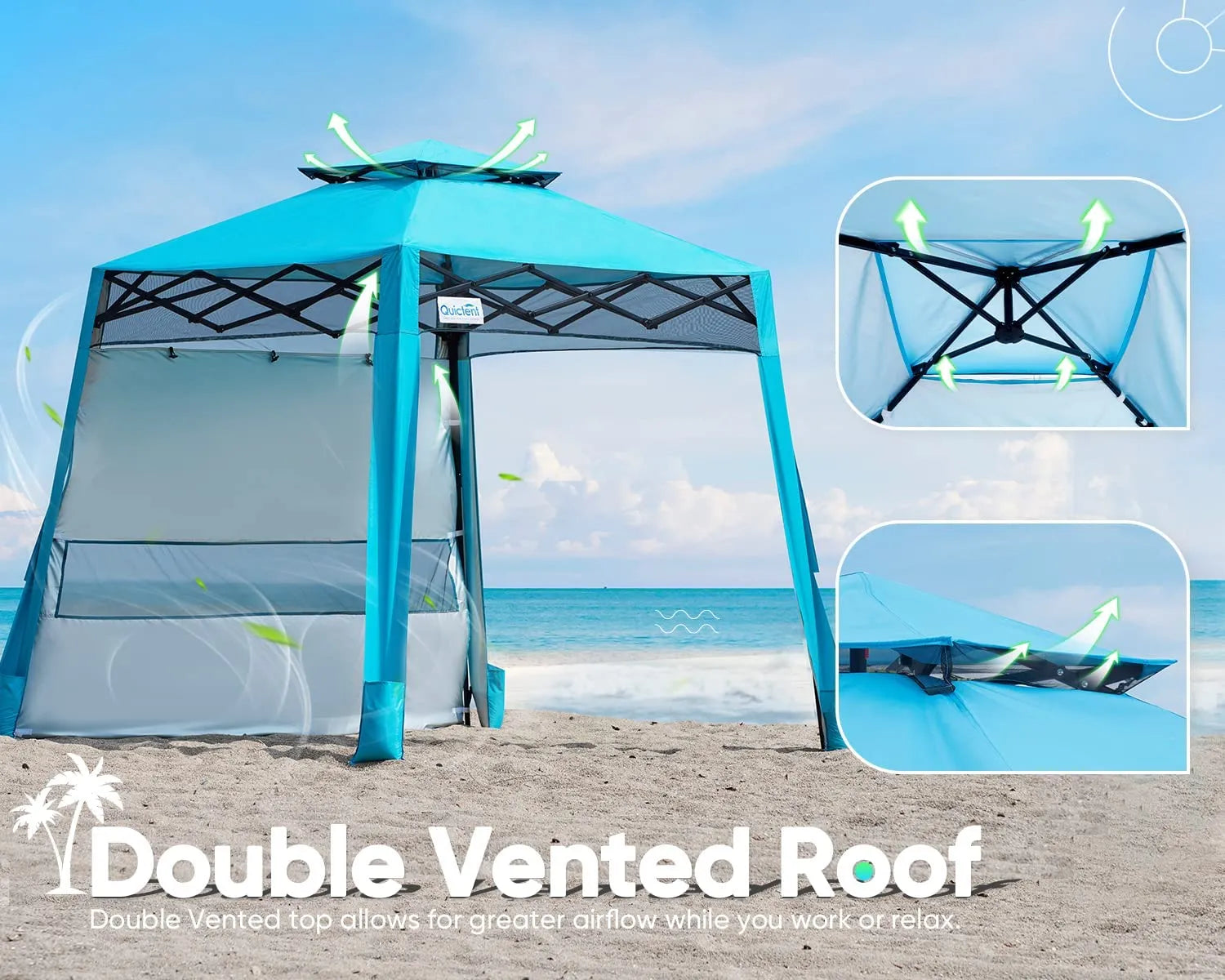 10x10  Portable Canopy Vent Roof#color_Blue w/ 1 Sidewall