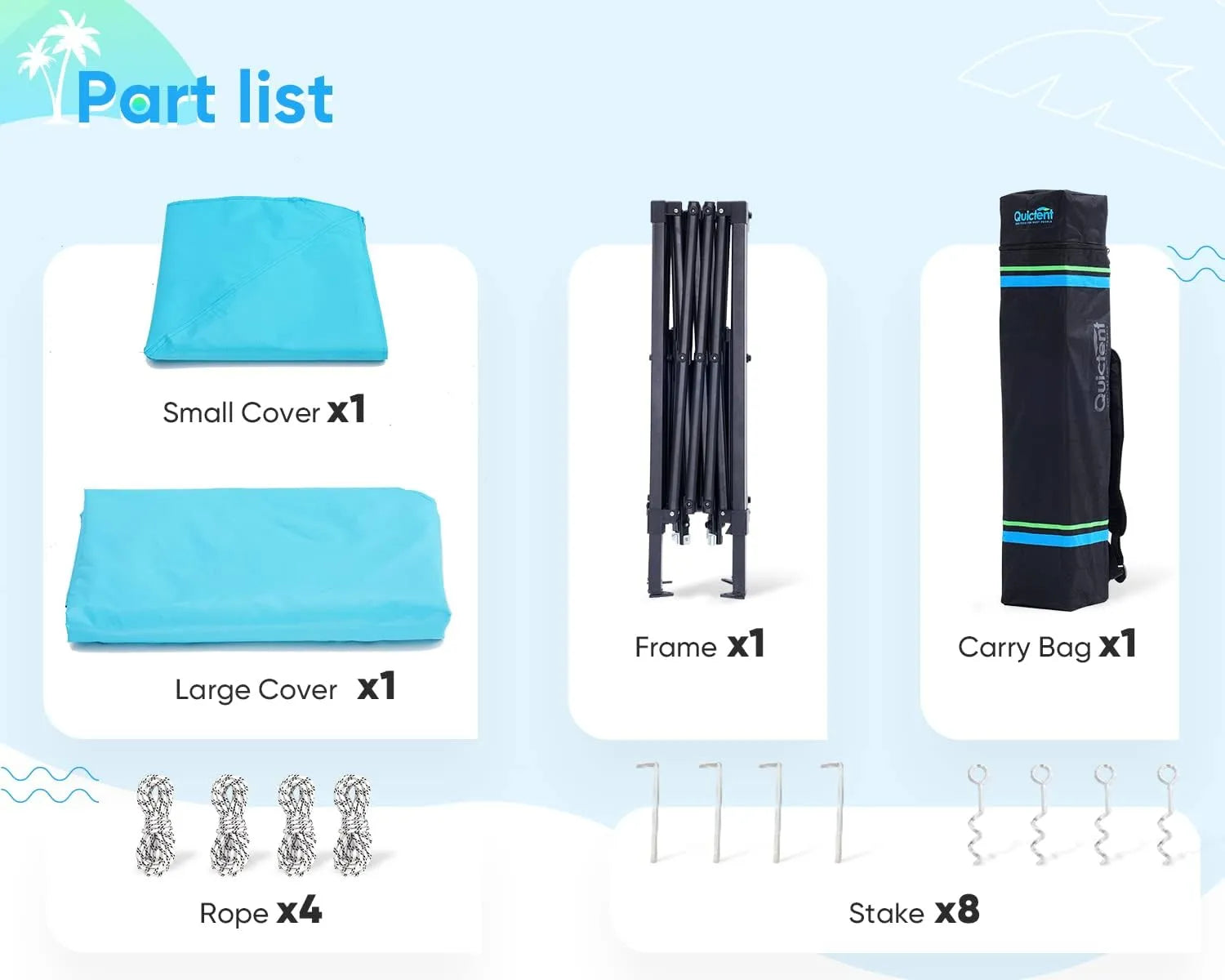 10x10 compact canopy packaging list#color_Blue w/ 1 Sidewall