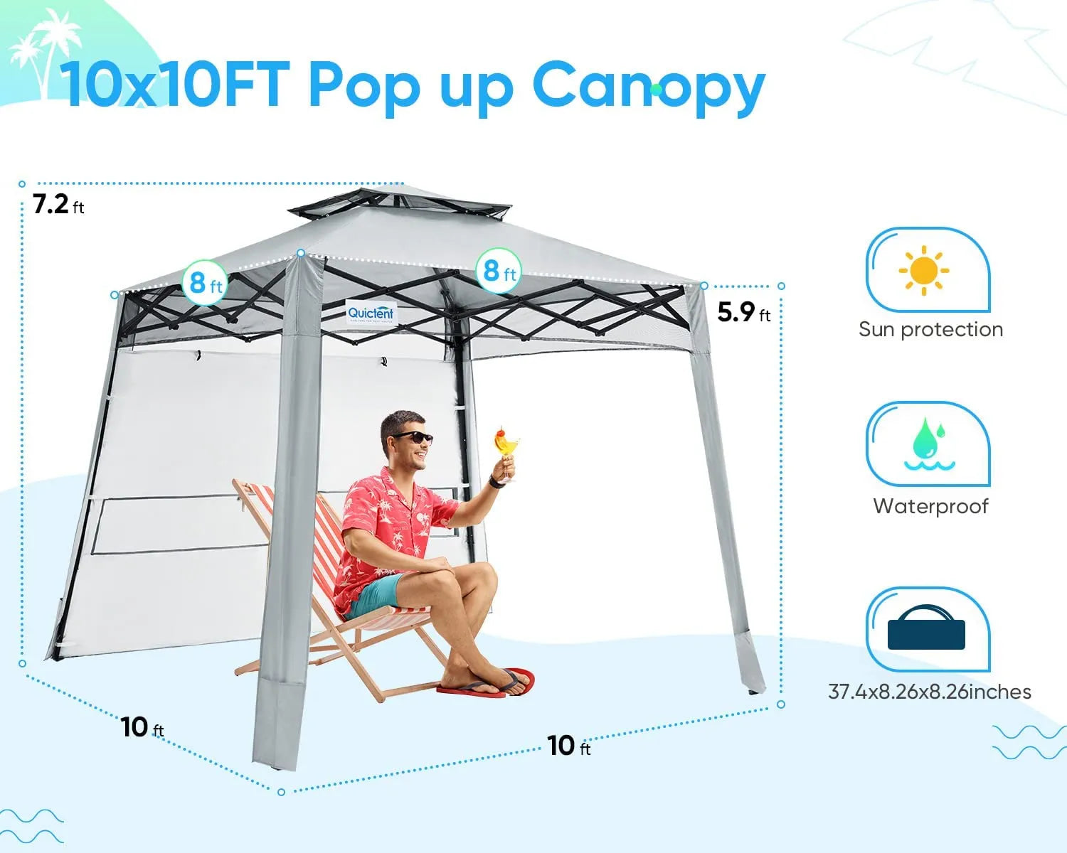 10x10 gray canopy tent size#color_Gray w/ 1 Sidewall
