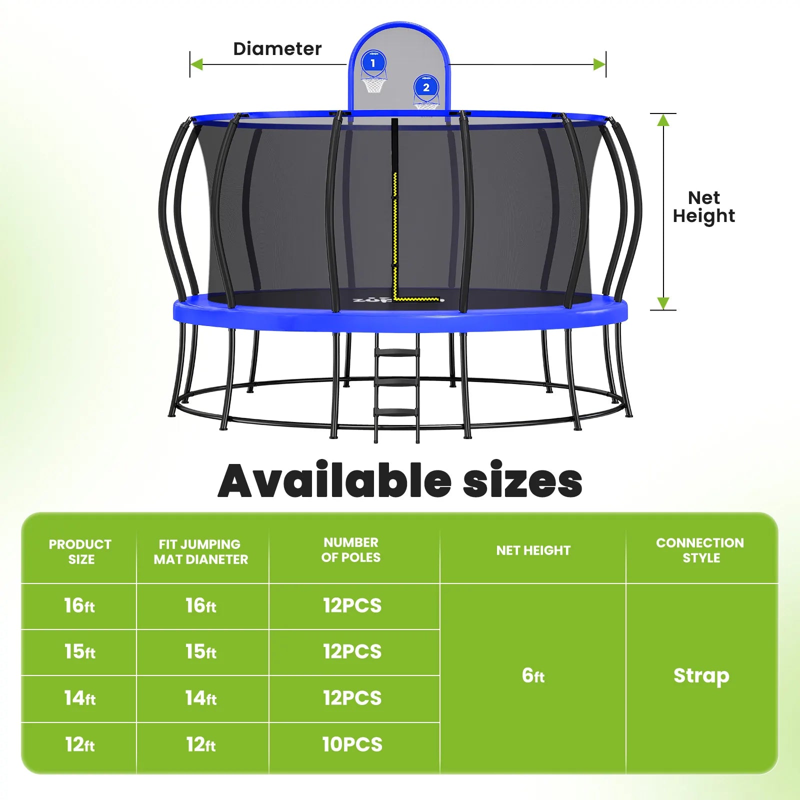 Double Frames Trampoline Jumping Mat with Net Replacement