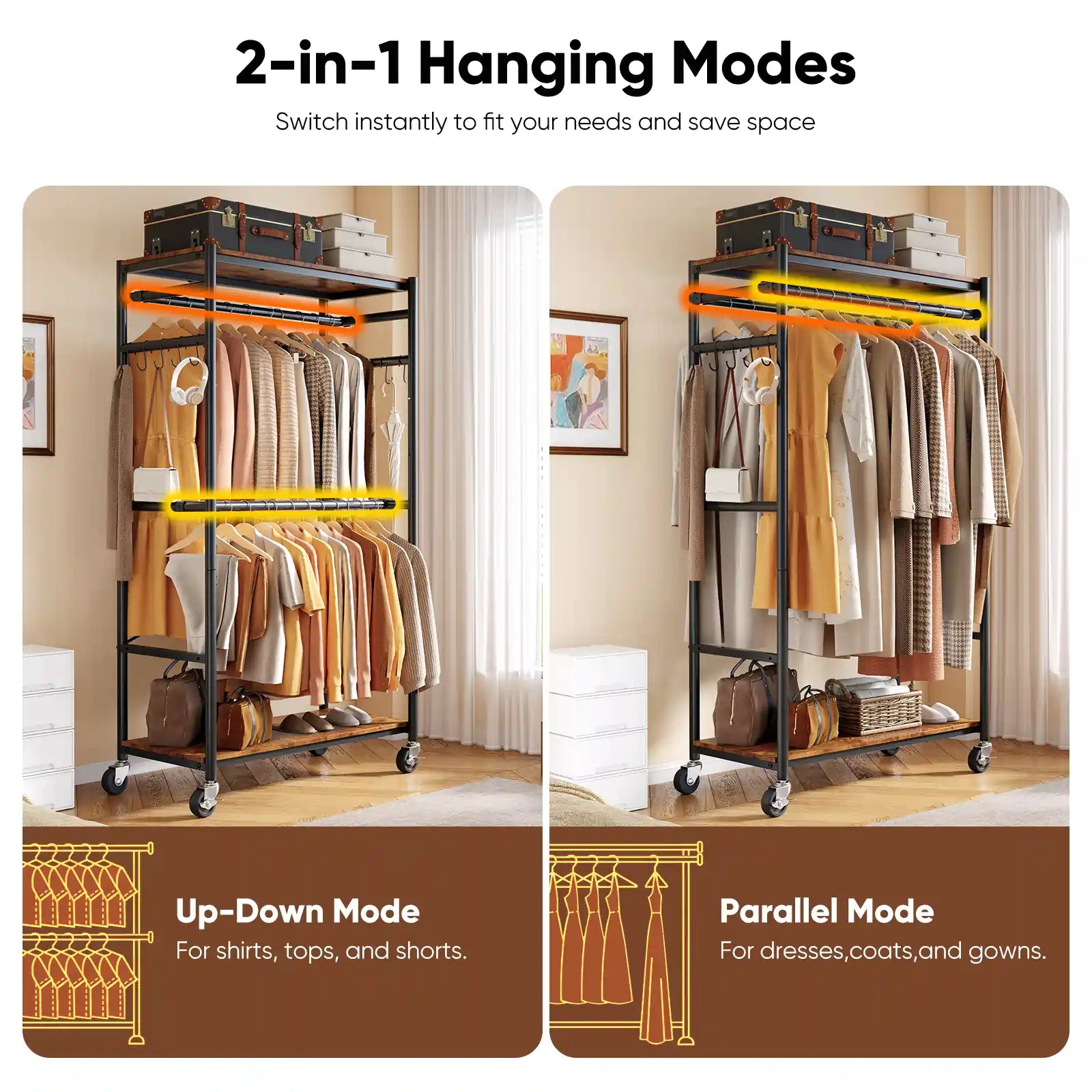 MaxLead 450LBS Heavy Duty Rolling Garment Rack