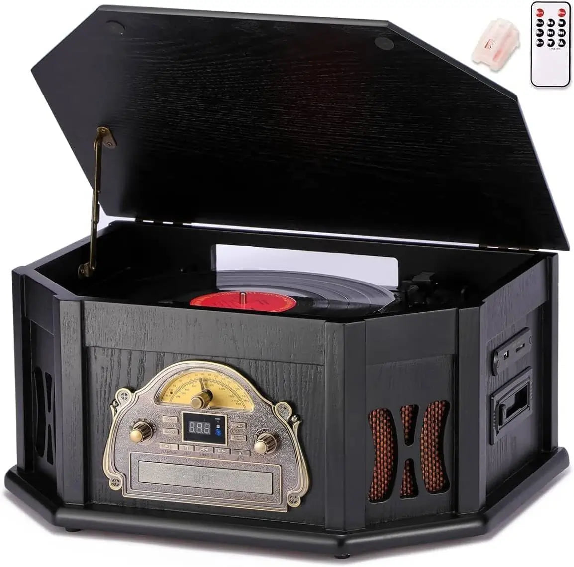 Turntable supports CD, Cassette, USB, SD/MMC card play#color_black