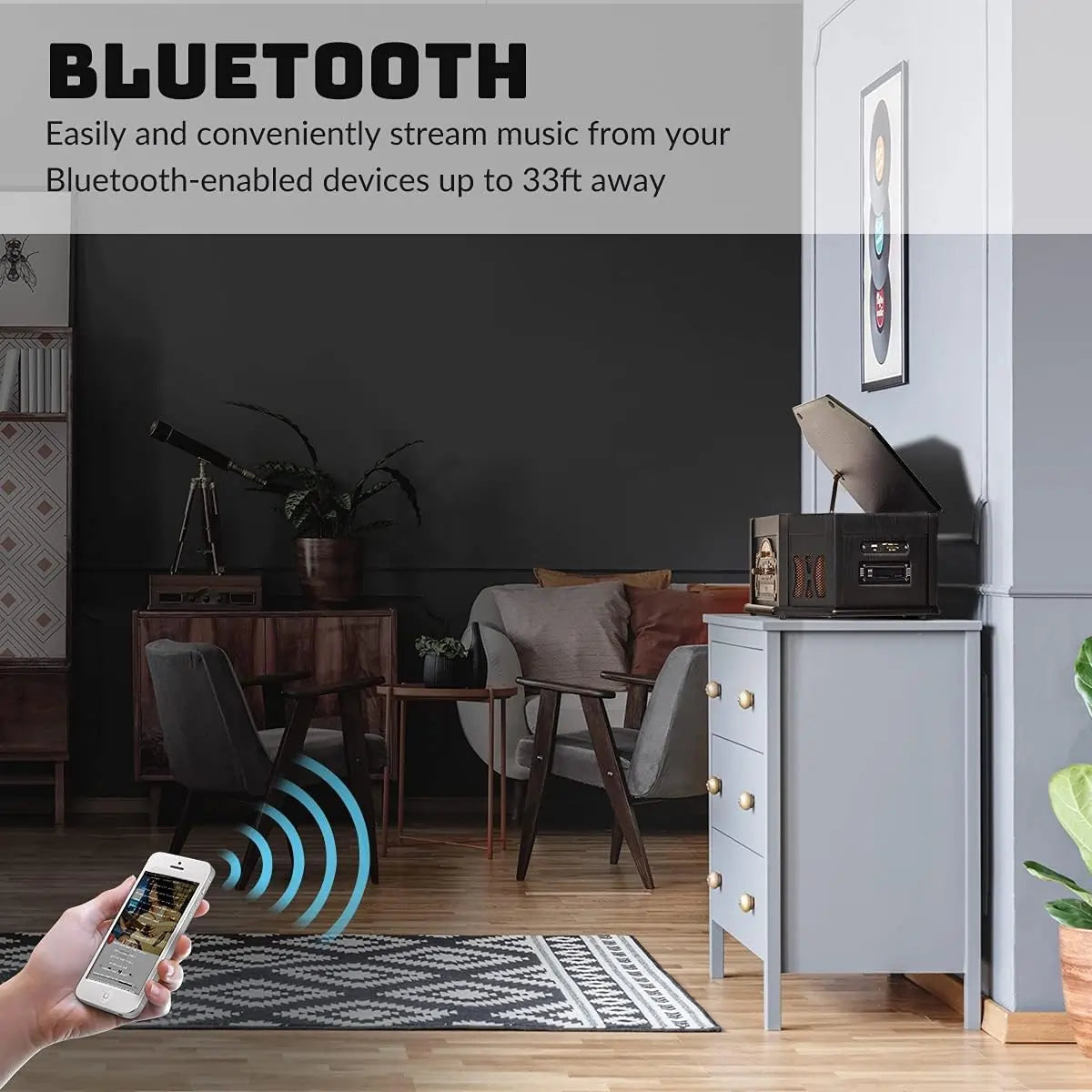 Bluetooth enabled devices, 33FT range available#color_black