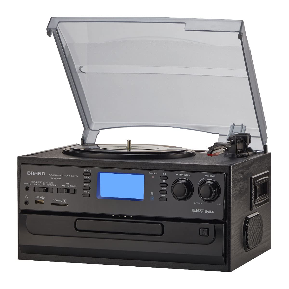 Black 10-in-1 Bluetooth Turntable with Speakers#color_black