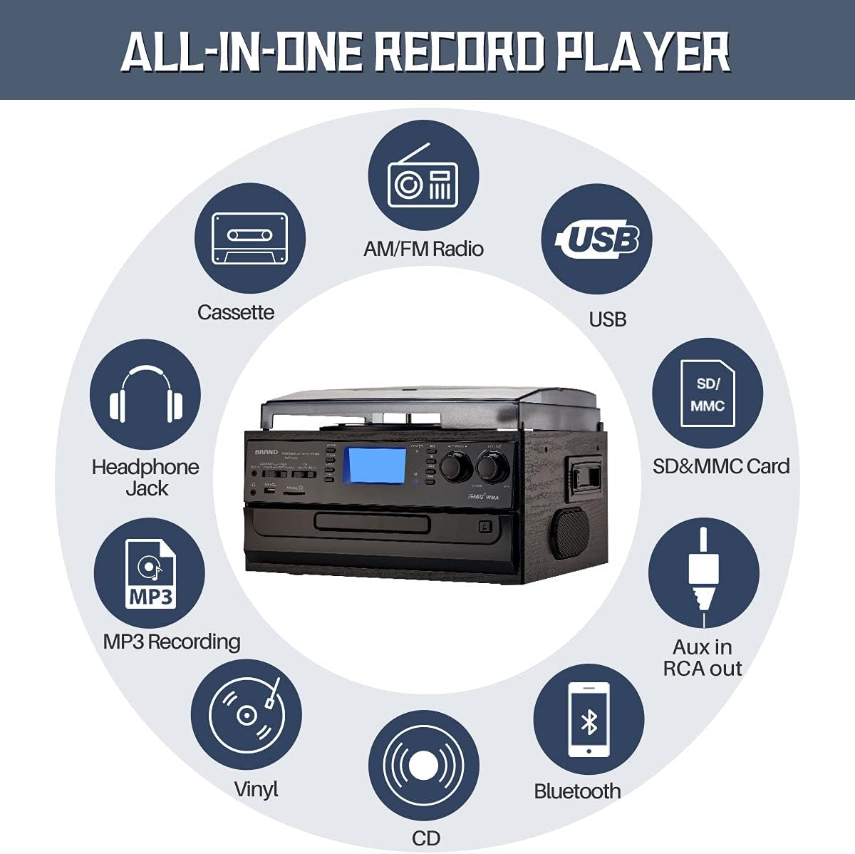 10-in-1 Bluetooth Turntable#color_black