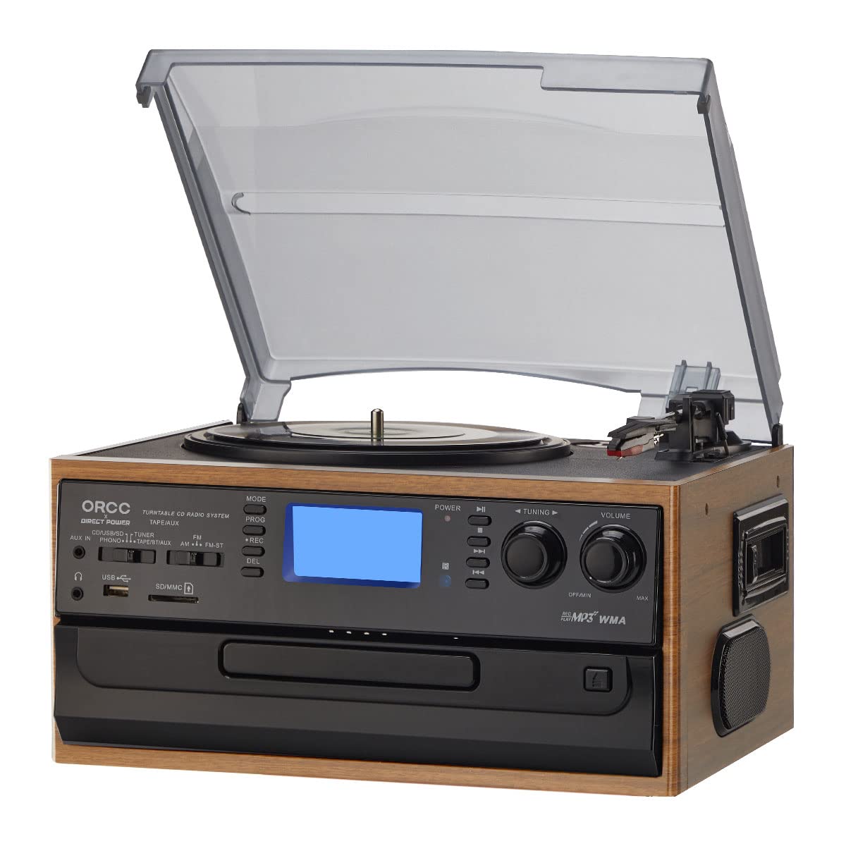 Brown 10-in-1 Bluetooth Turntable with Speakers#color_brown