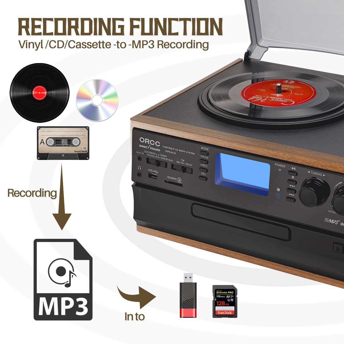 ORCC 10-in-1 Portable Bluetooth Vinyl Turntable | Zupapa