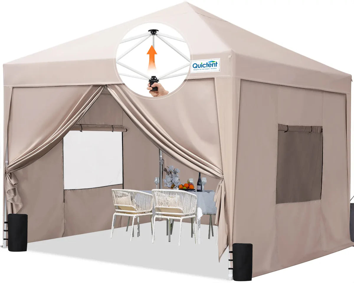 Privacy 10' x 10' Pop Up Canopy with Sides-Beige