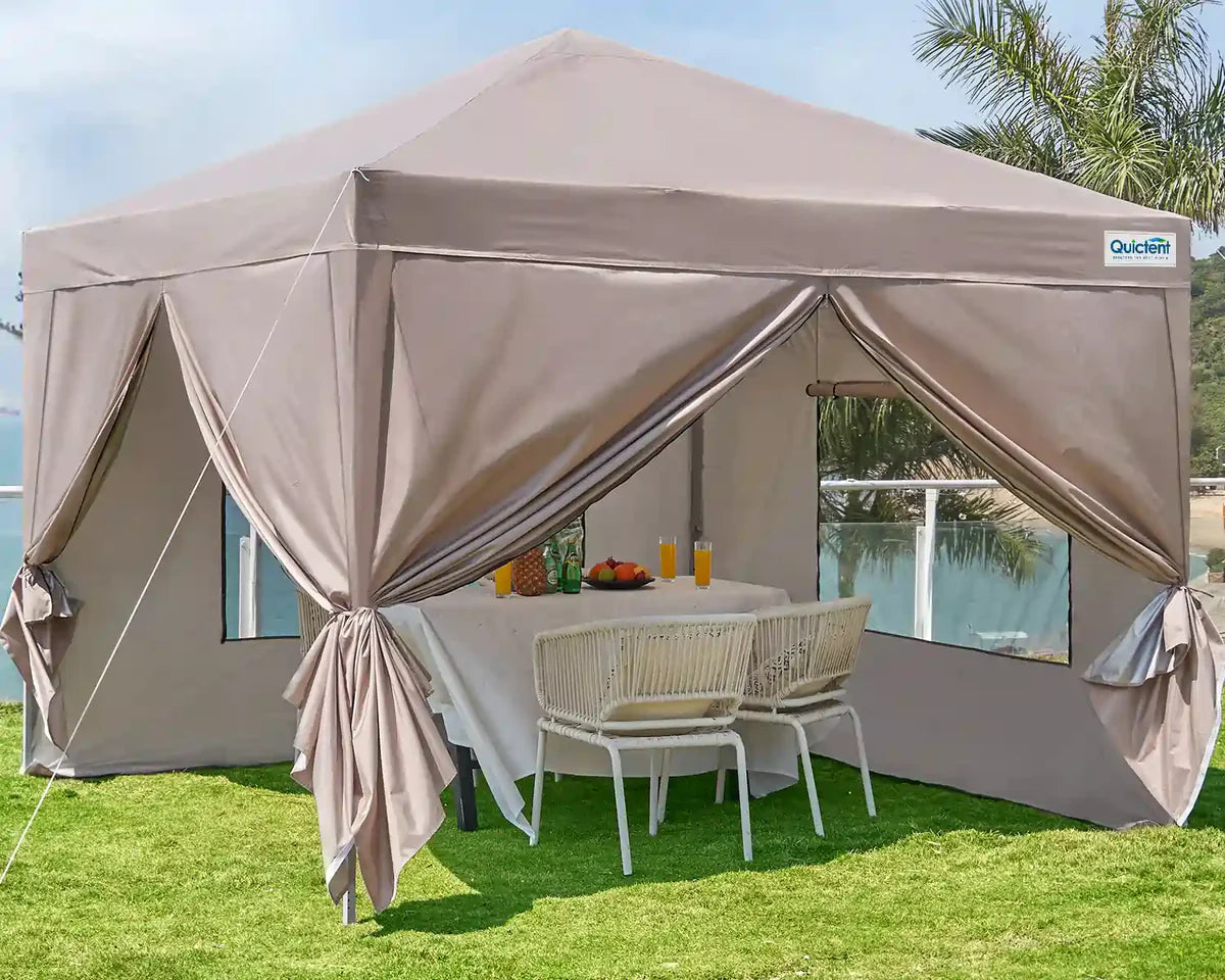 Privacy 10' x 10' Pop Up Canopy with Sides-Beige