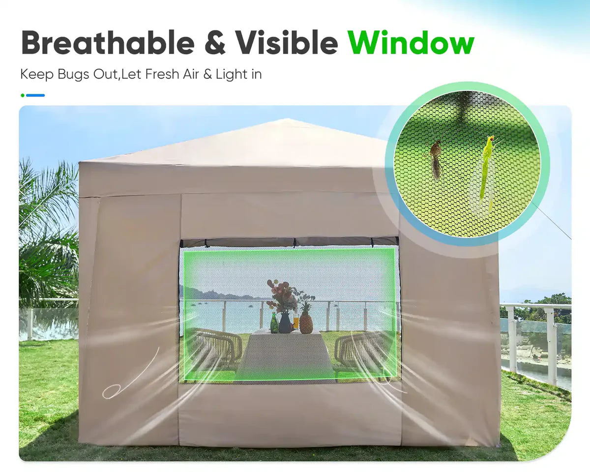 Privacy 10' x 10' Pop Up Canopy with Sides-Beige