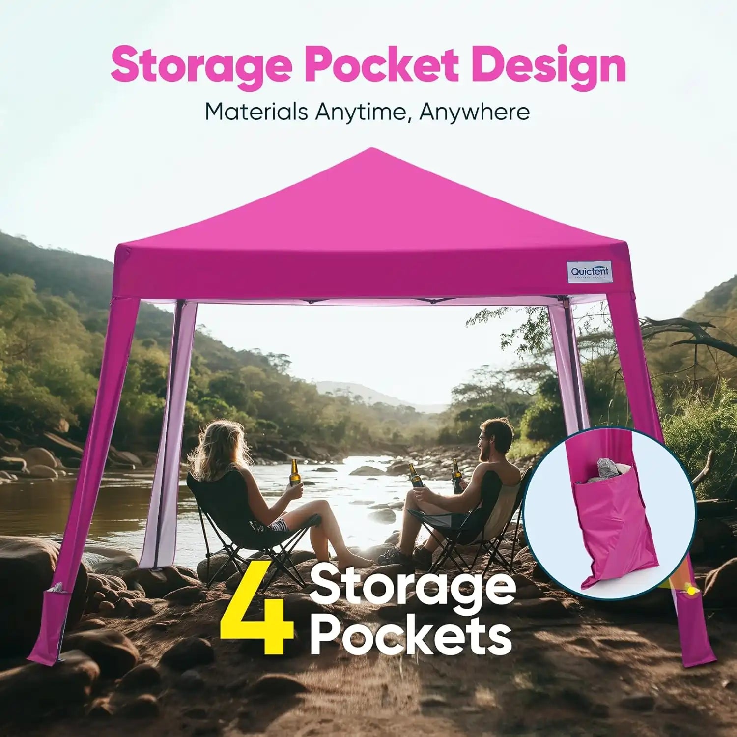 Pink pop-up canopy tent with storage pocket design#color_Pink